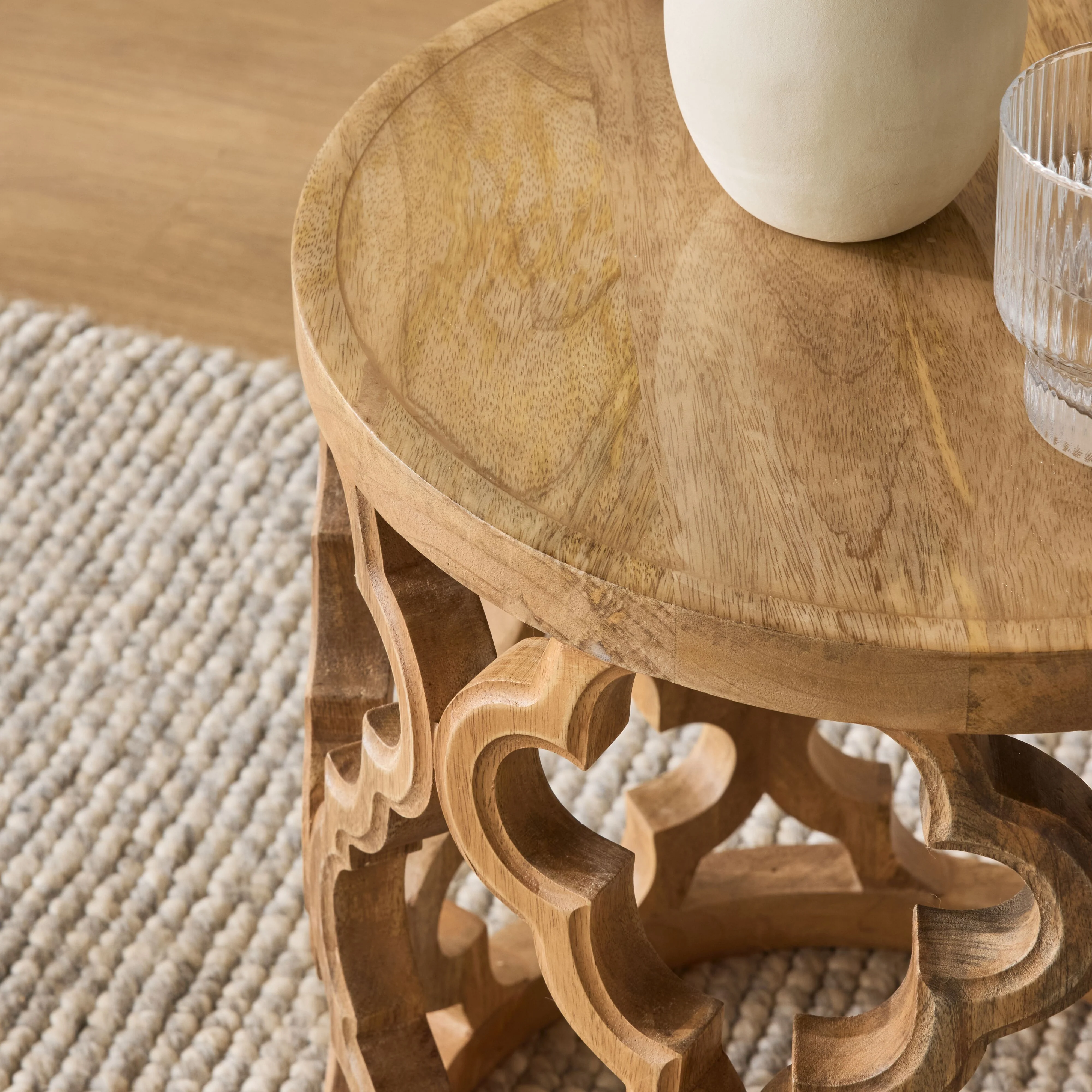 Eco Sole Carved Wooden Side Table 41.5cm - Image 6