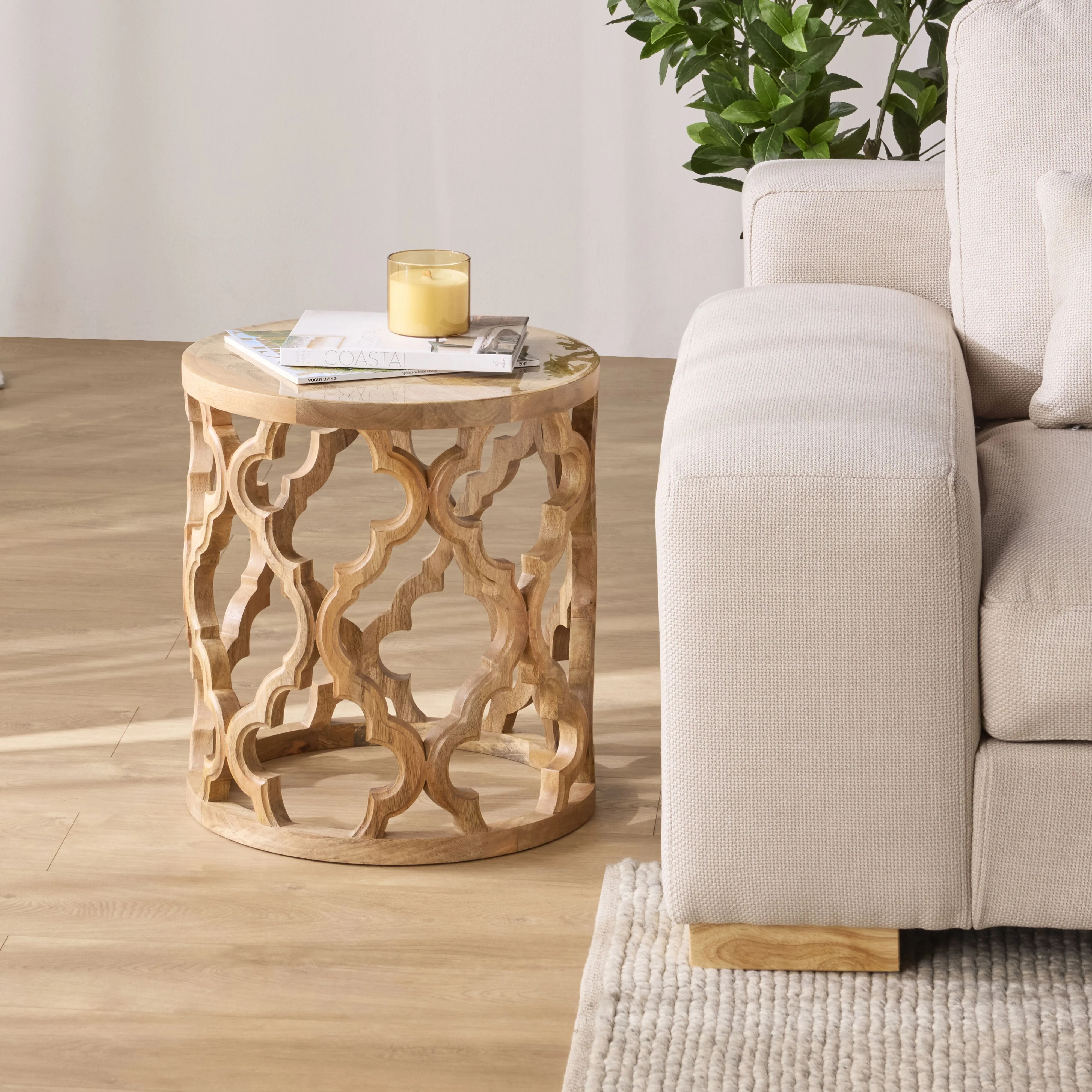 Eco Sole Carved Wooden Side Table Large 48cm - Image 5