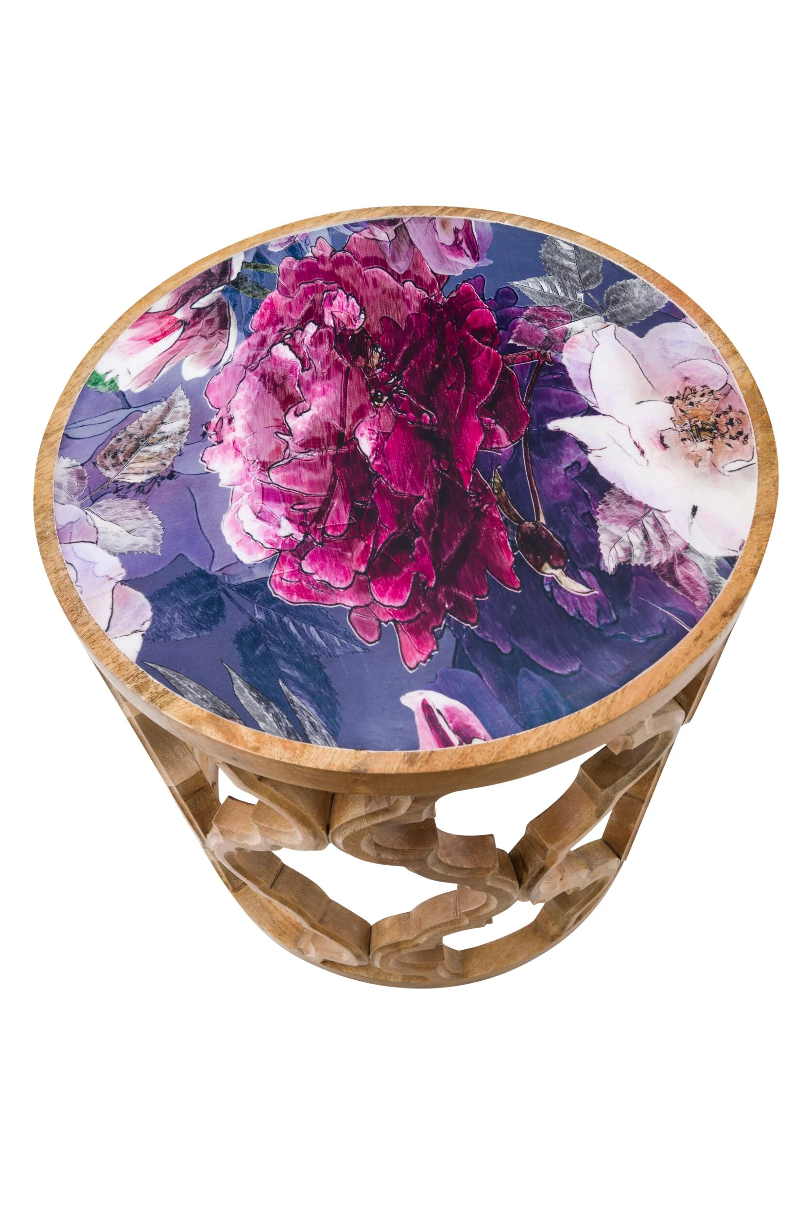 Eco Sole Peony Flower Carved Round Side Table Large 45.7x48.2cm - Image 3