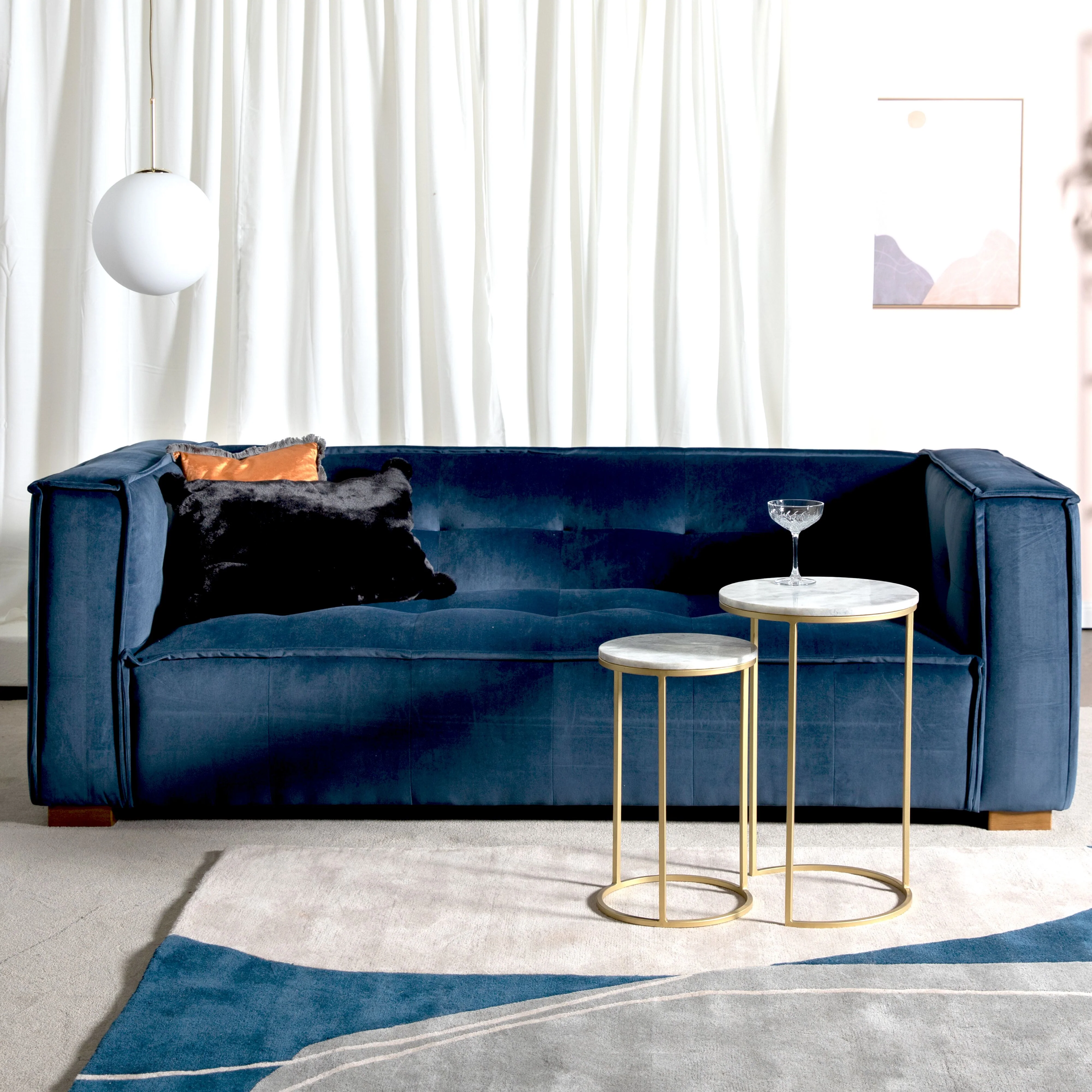 Elementa 3 Seater Velvet Sofa Sapphire Blue C-044 - Image 5