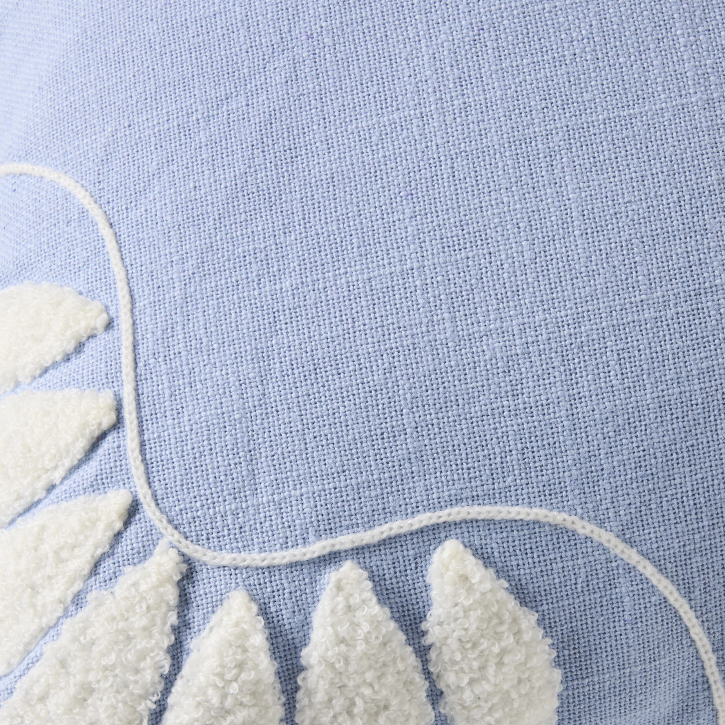 Erin Embroidered Slub Cotton Cushion Blue 50x50cm - Image 3