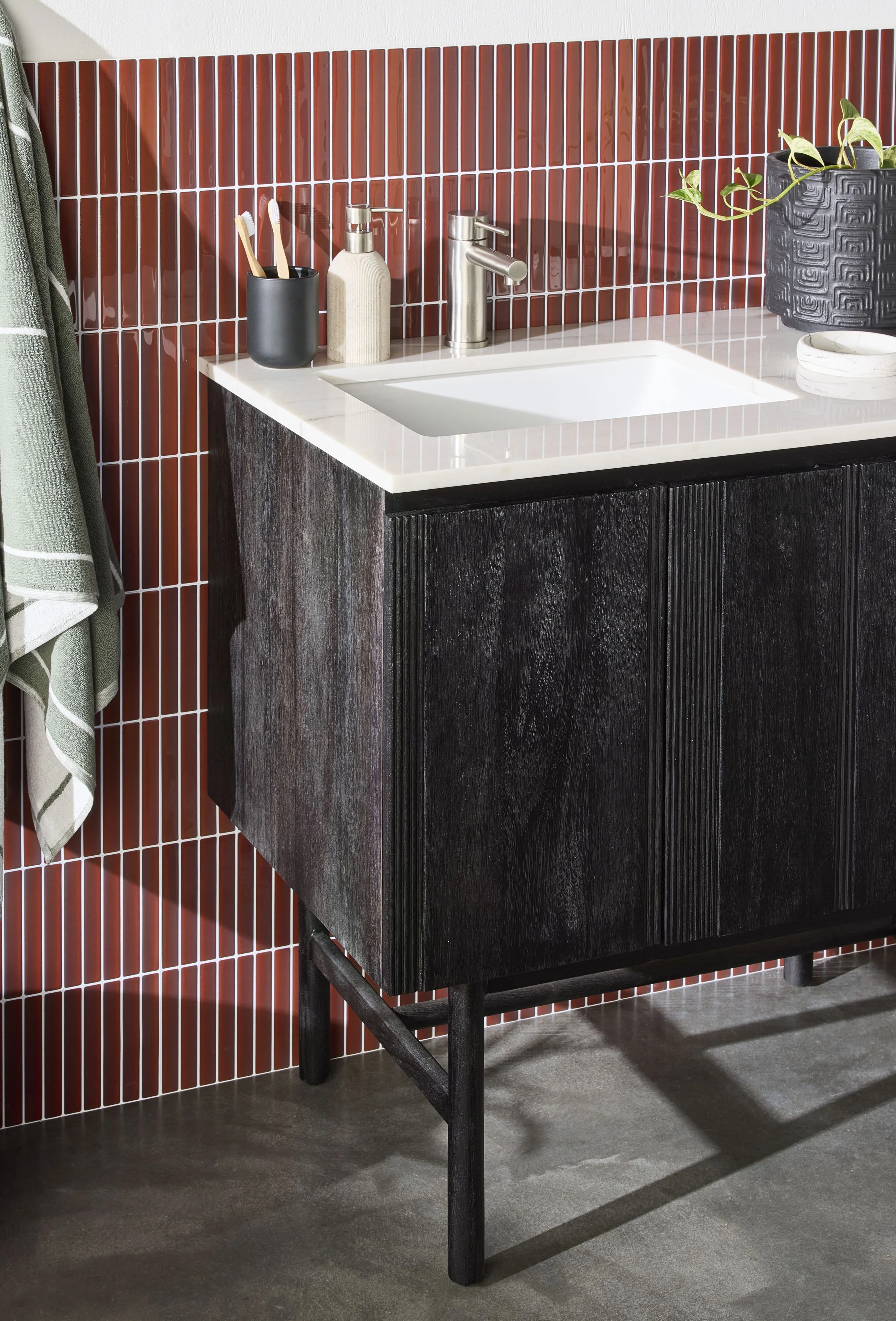 Ezra Single Bathroom Vanity Mahogany with Stone Top 910mm Package - Image 10