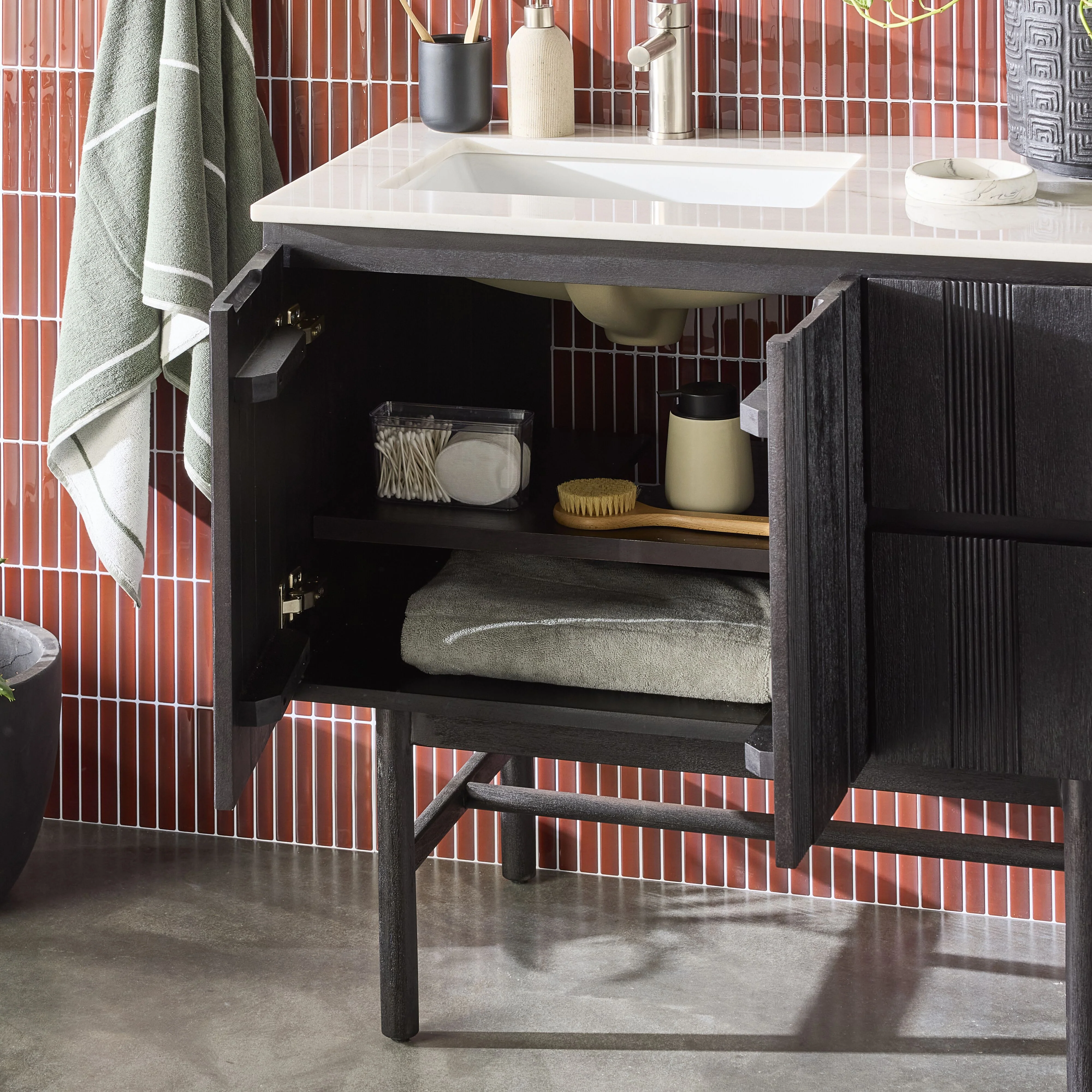Ezra Single Bathroom Vanity Mahogany with Stone Top 910mm Package - Image 12