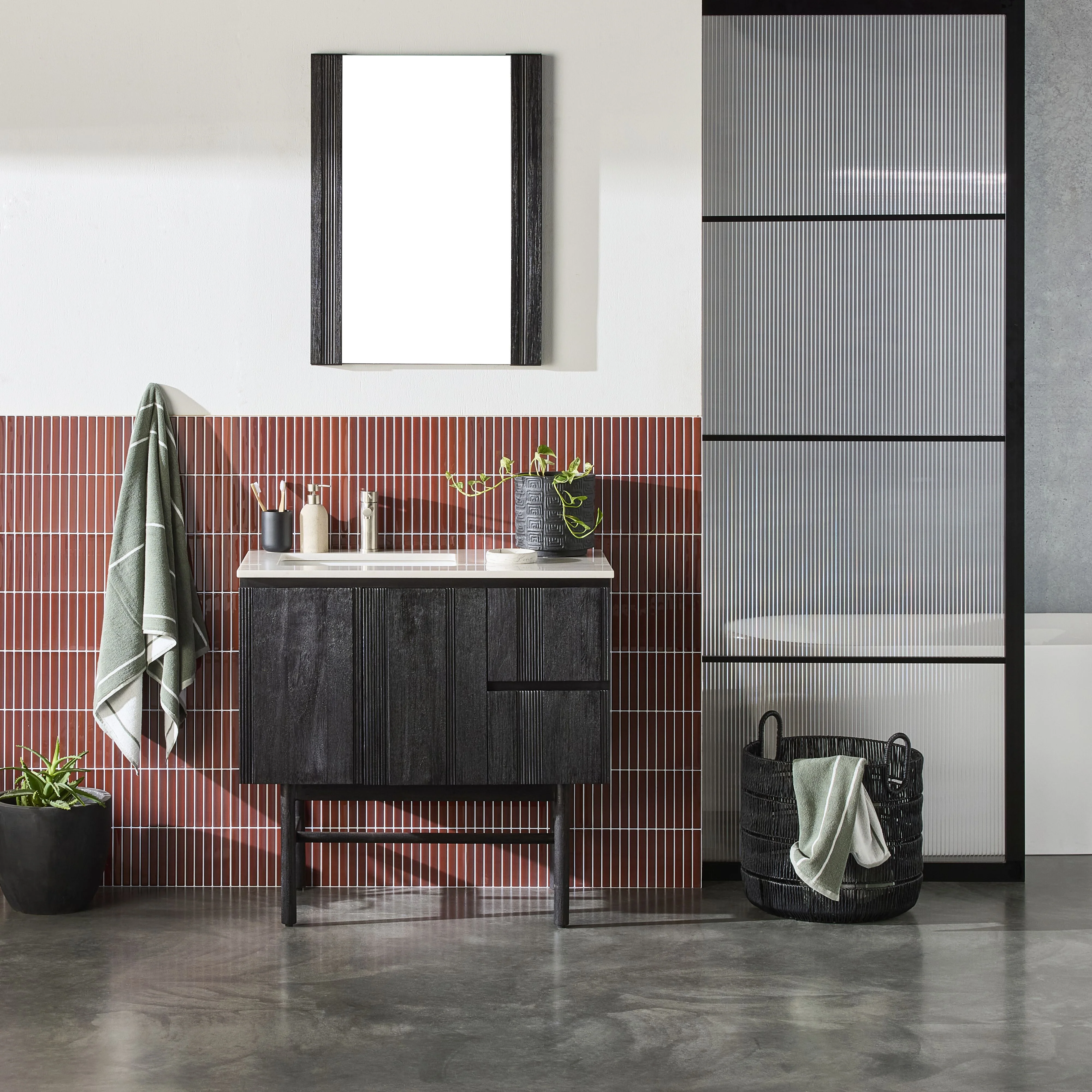 Ezra Single Bathroom Vanity Mahogany with Stone Top 910mm Package - Image 8