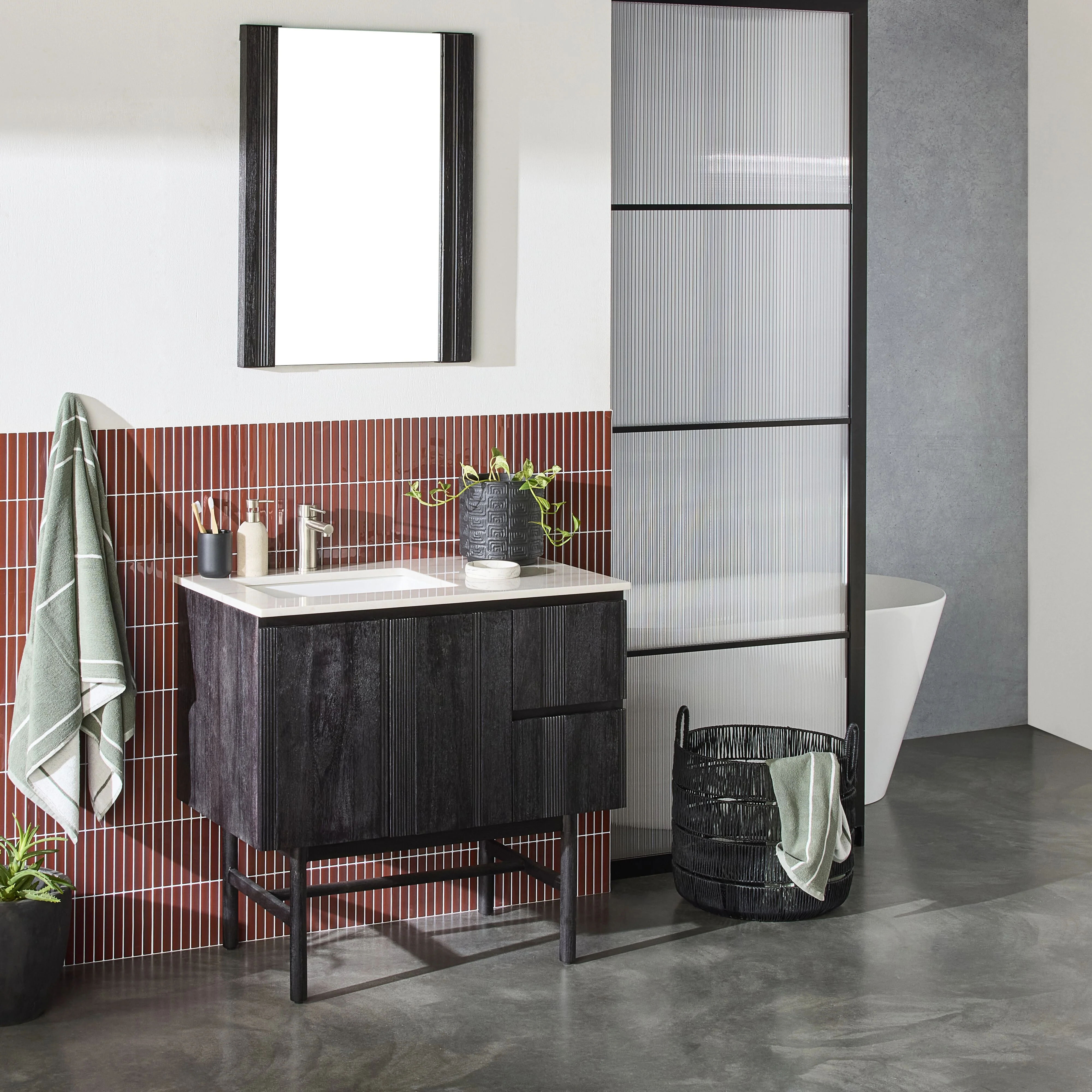 Ezra Single Bathroom Vanity Mahogany with Stone Top 910mm Package - Image 9