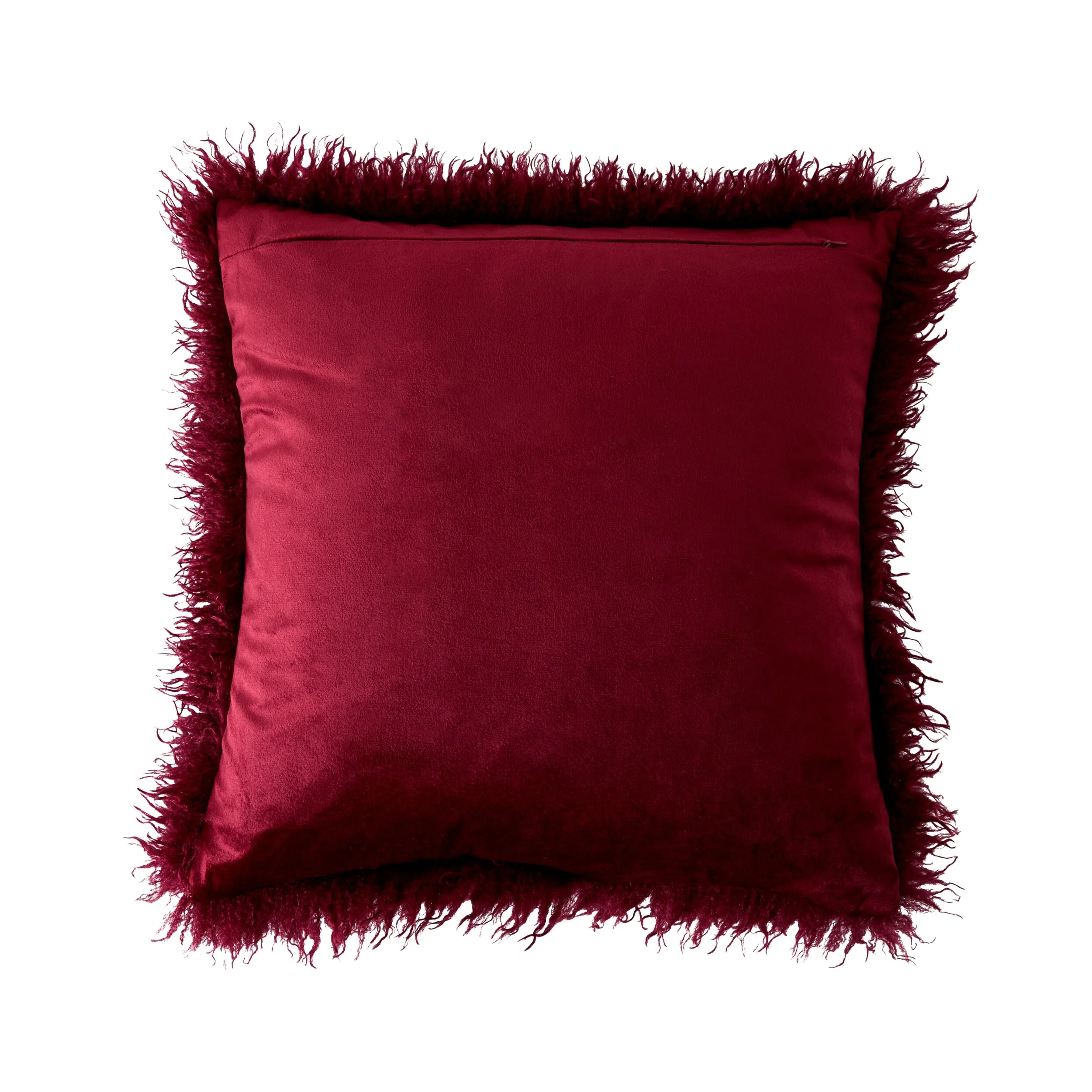 Faux Mongolian Fur and Velvet Cushion Claret 45x45cm - Image 2
