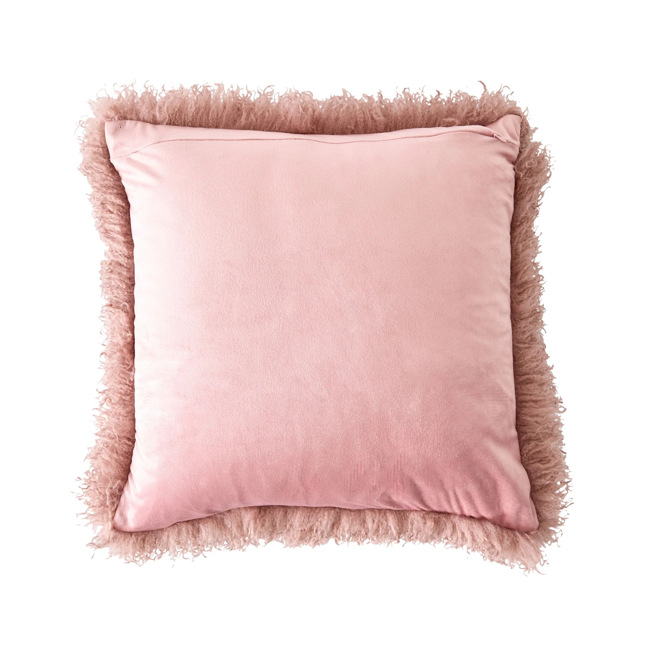 Faux Mongolian Fur and Velvet Cushion Rose Smoke 45x45cm - Image 2