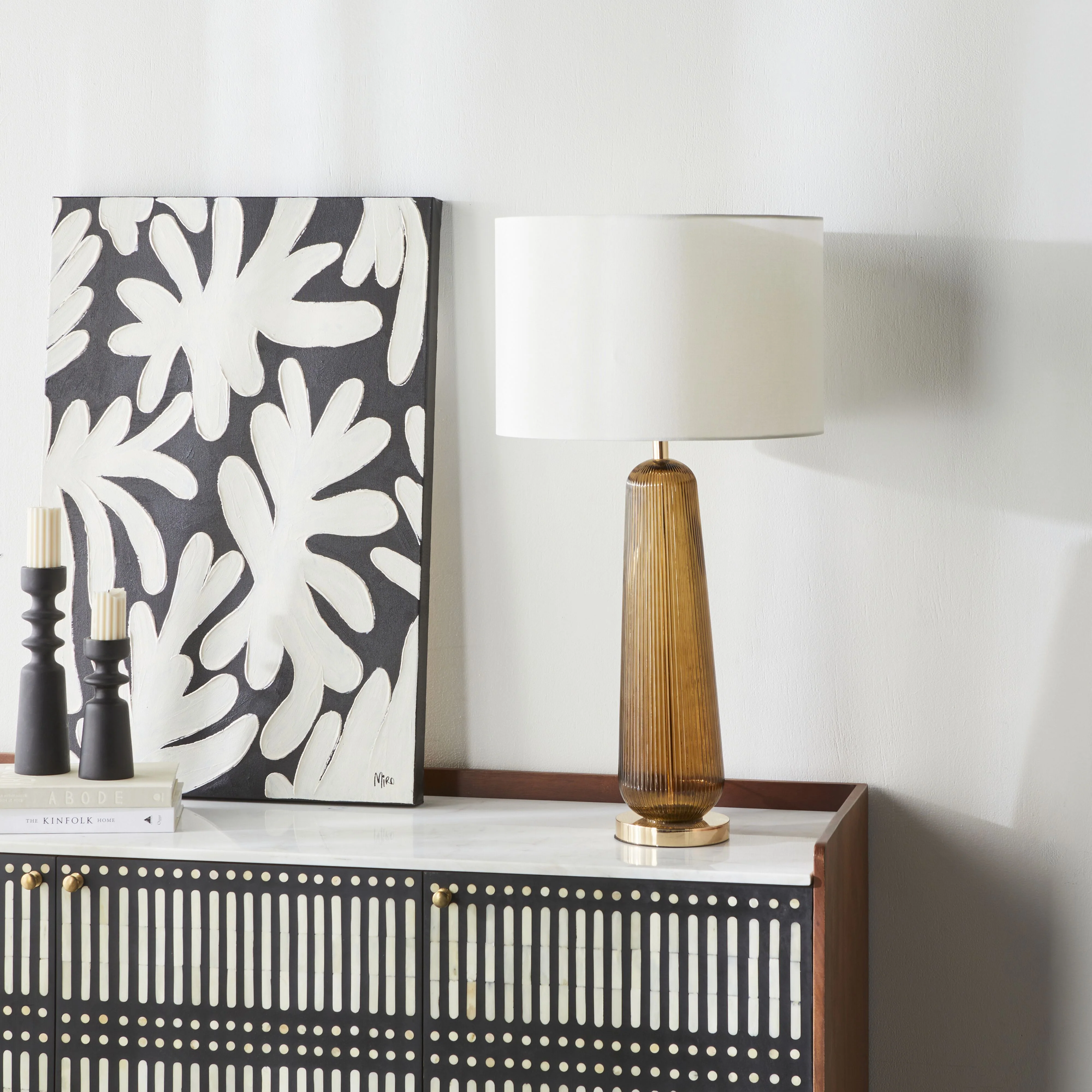 Fingal Fluted Glass Table Lamp Amber 87cm - Image 3