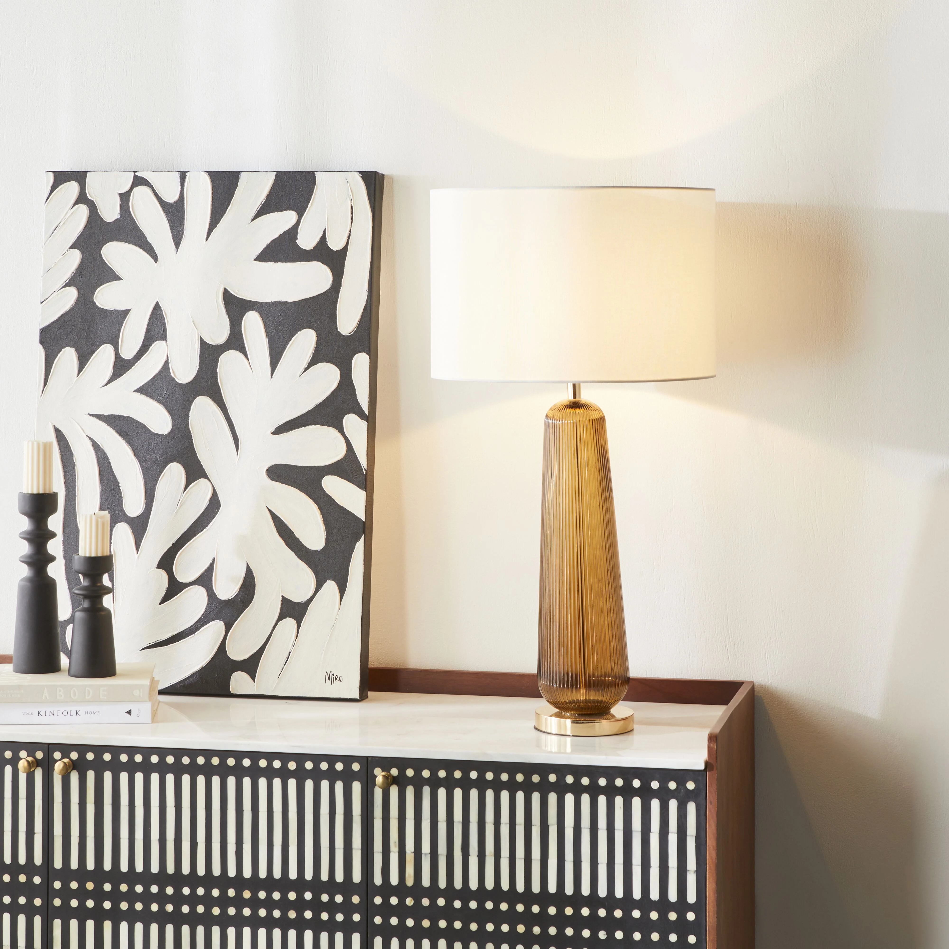 Fingal Fluted Glass Table Lamp Amber 87cm - Image 4