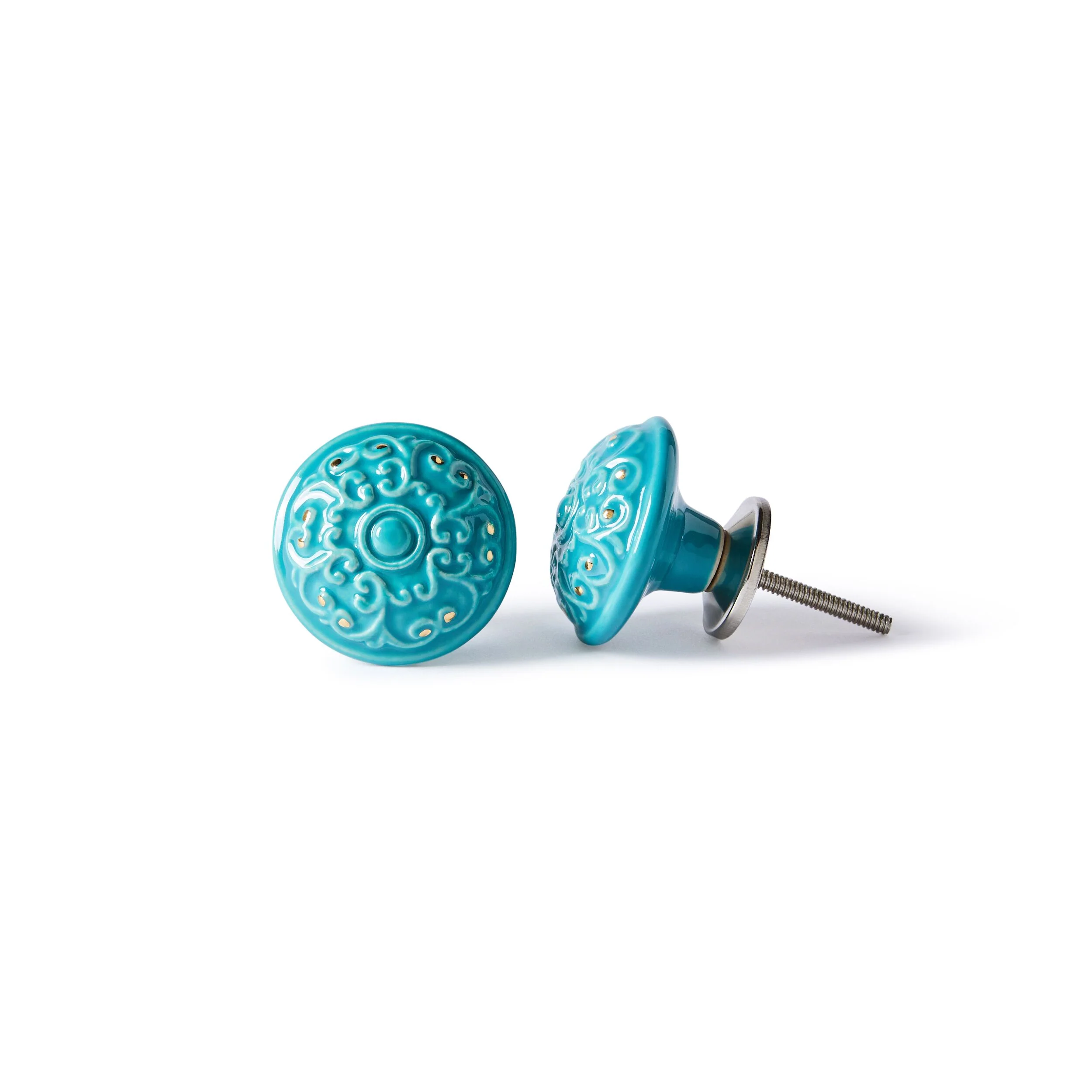 Fleur Ceramic Teal Knob 5cm - Image 2
