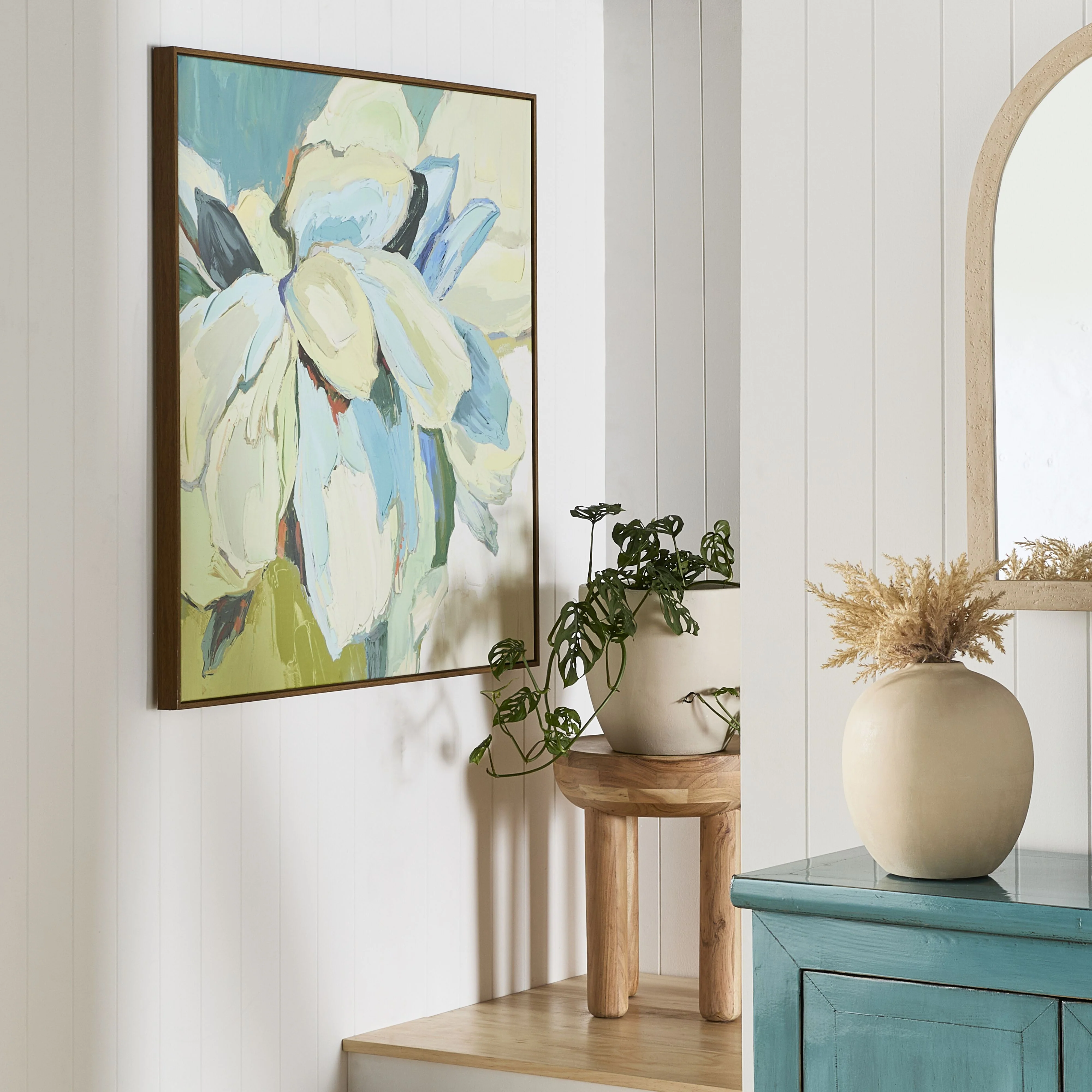 Floral Blues Framed Canvas Print 100x100cm - Image 4
