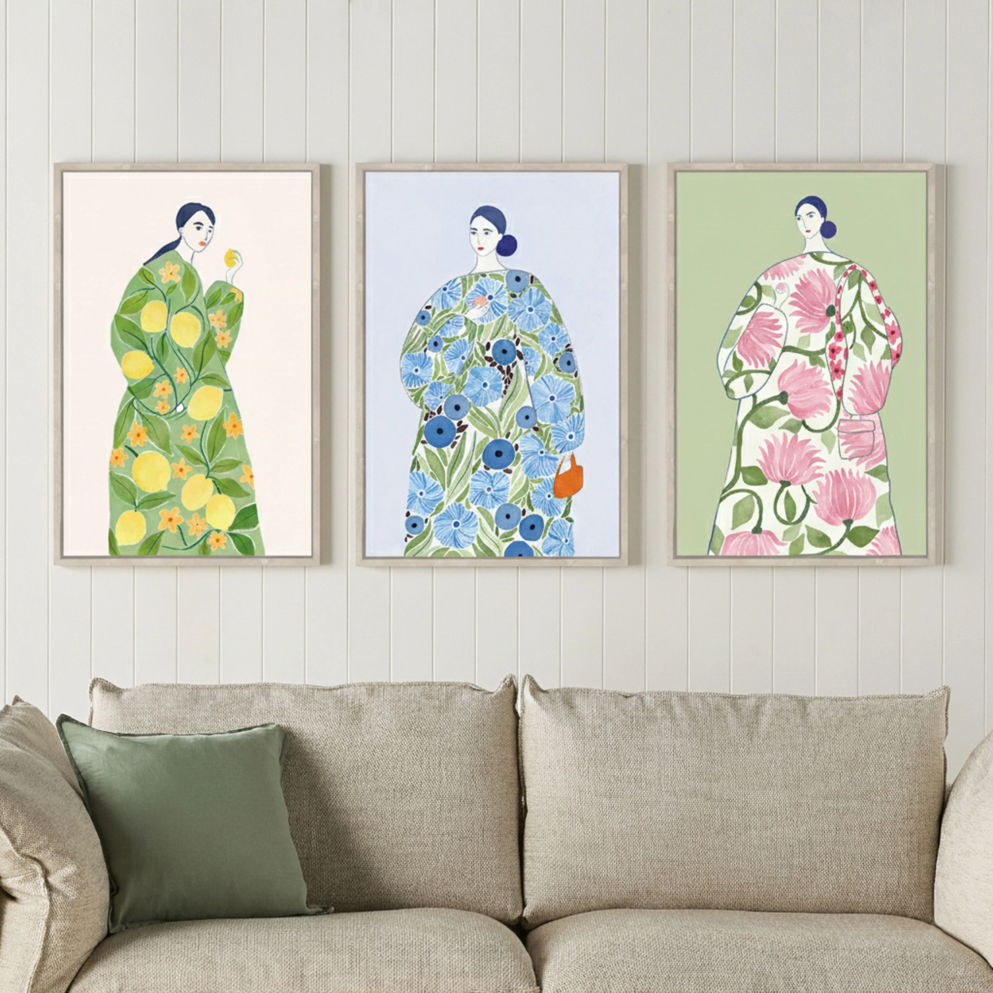 Floral Muses Textured Framed Print Trio 120x60cm - Image 2
