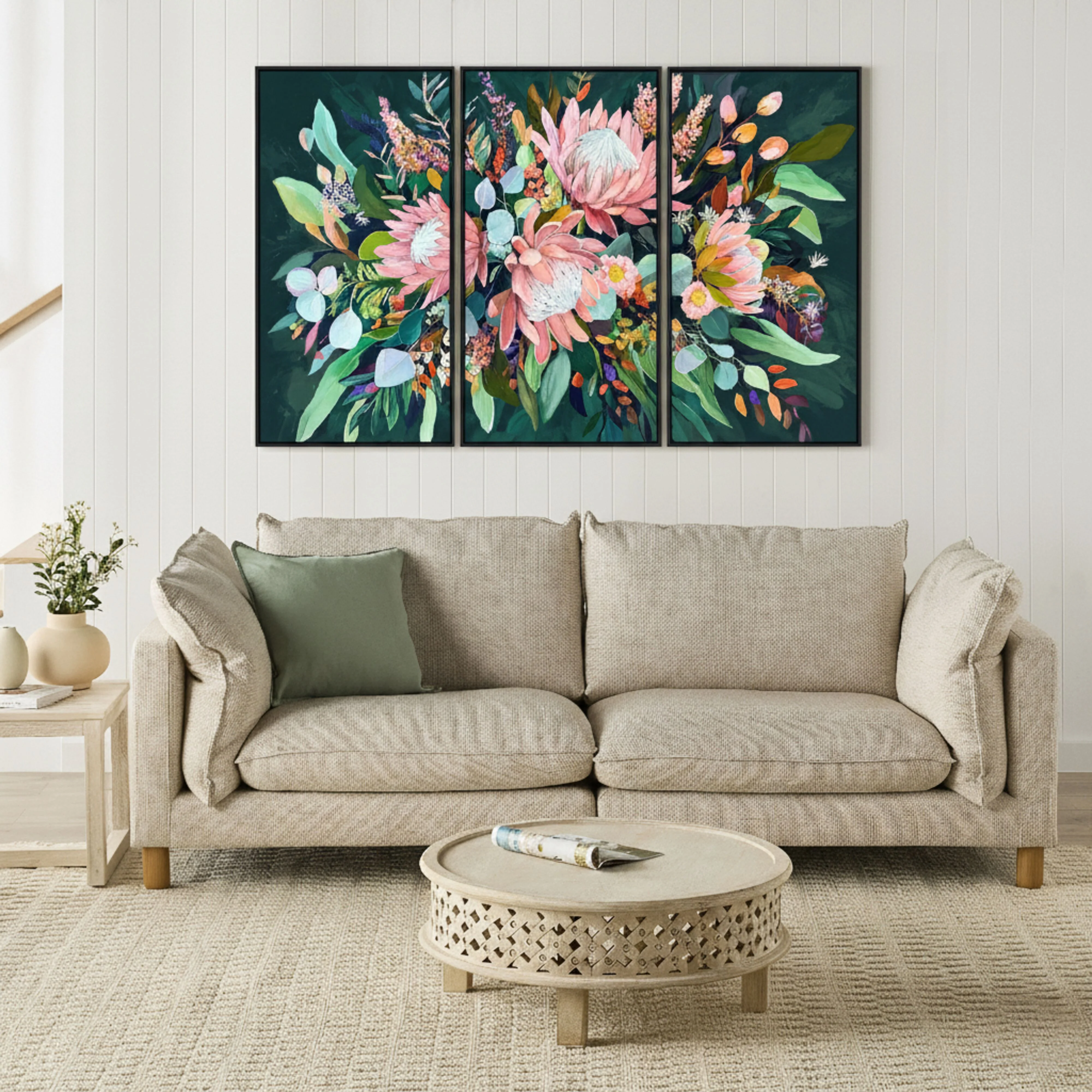 Floral Symphony Framed Textured Print Trio 180x120cm - Image 2