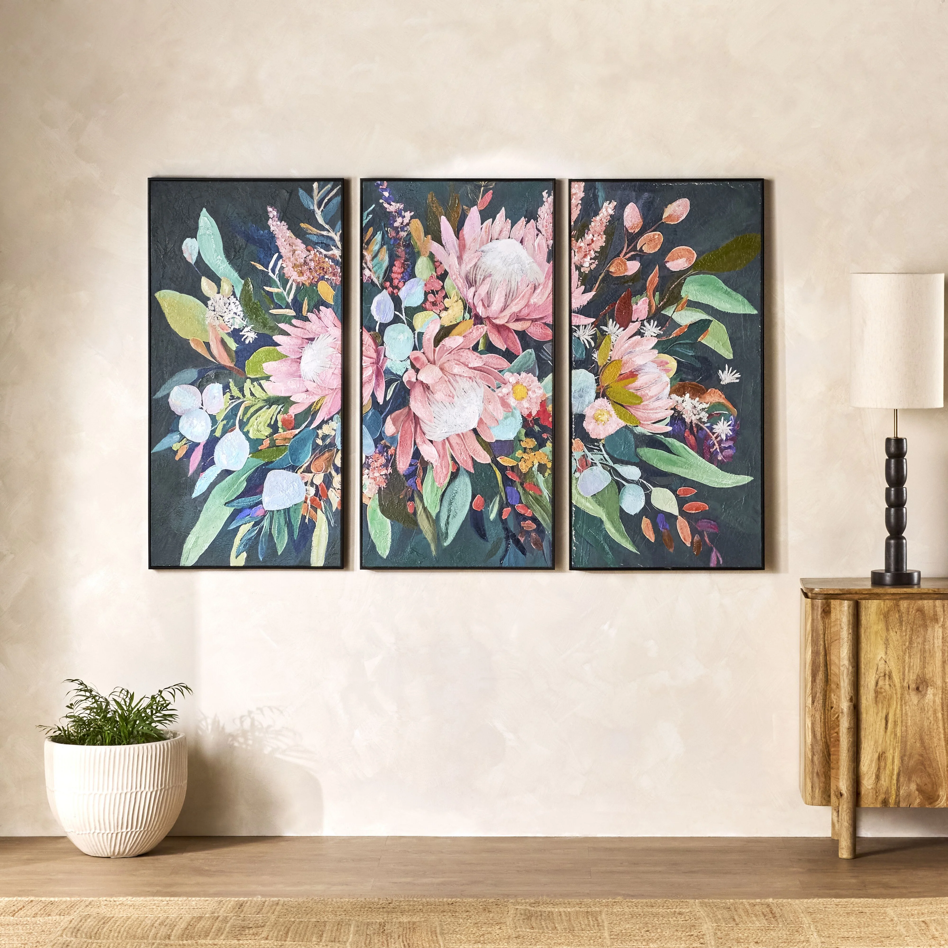 Floral Symphony Framed Textured Print Trio 180x120cm - Image 3