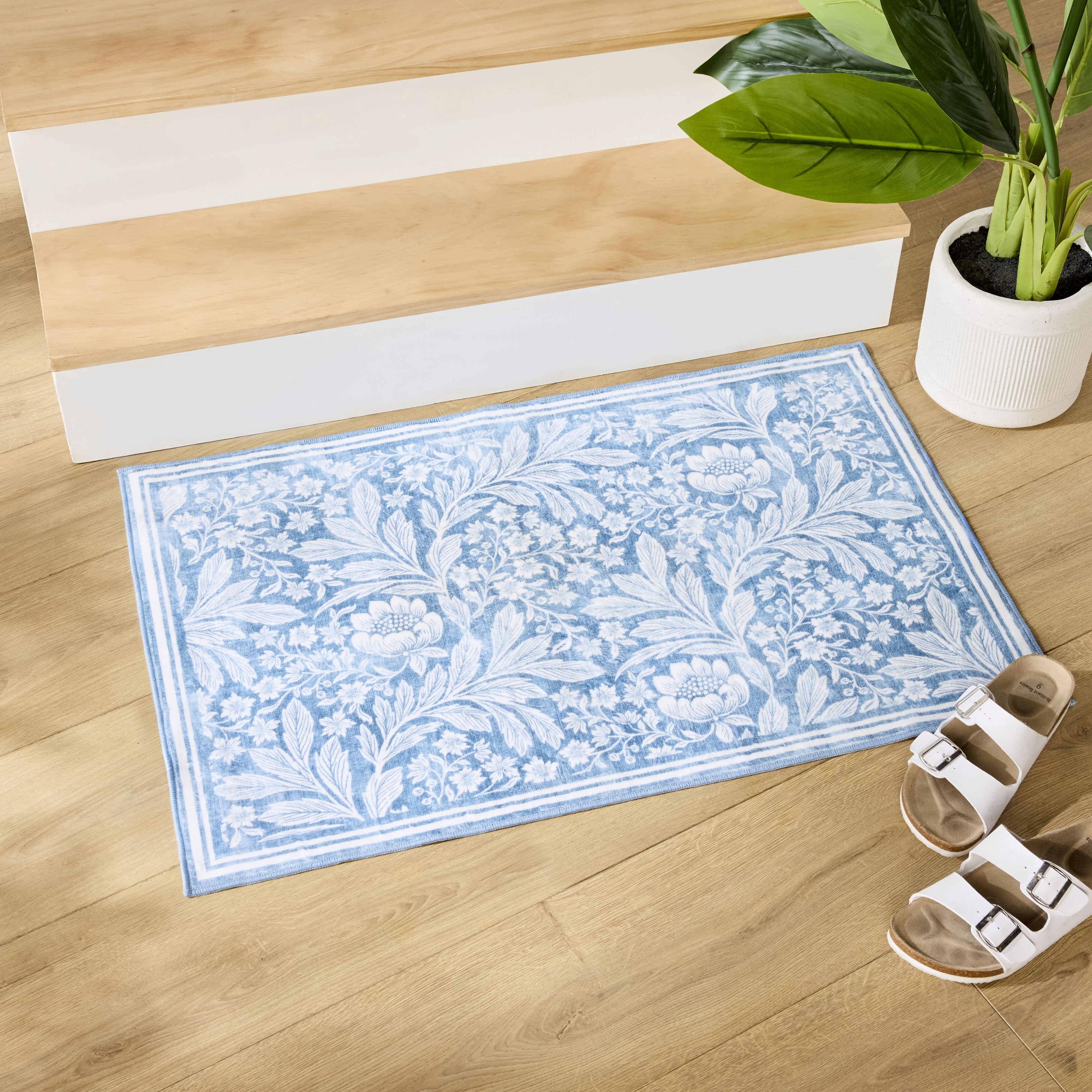 Florentine Silky Soft Washable Doormat Blue 60x90cm - Image 3