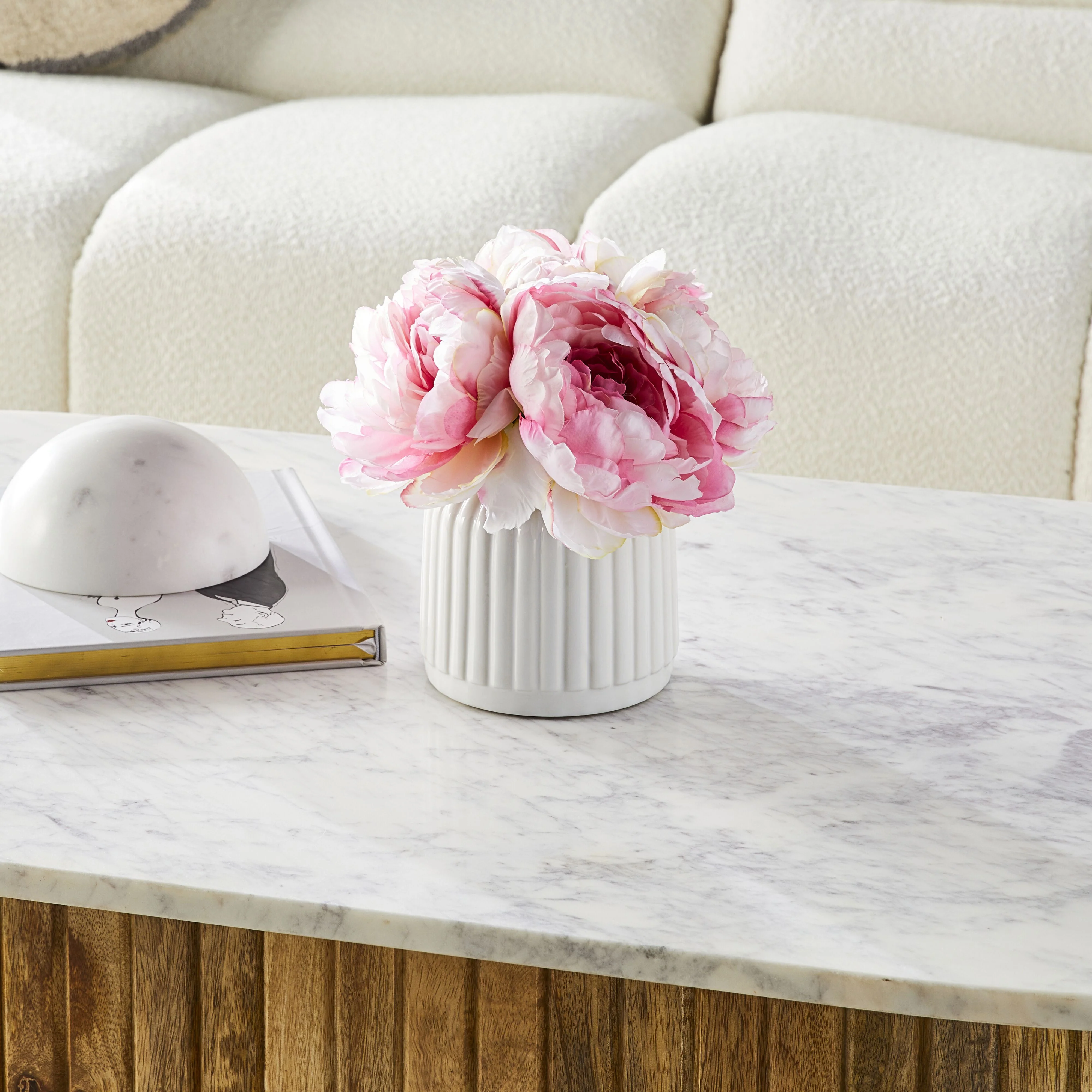 Floriana Peony Pale Pink x5 Ceramic Vase 21cm - Image 3