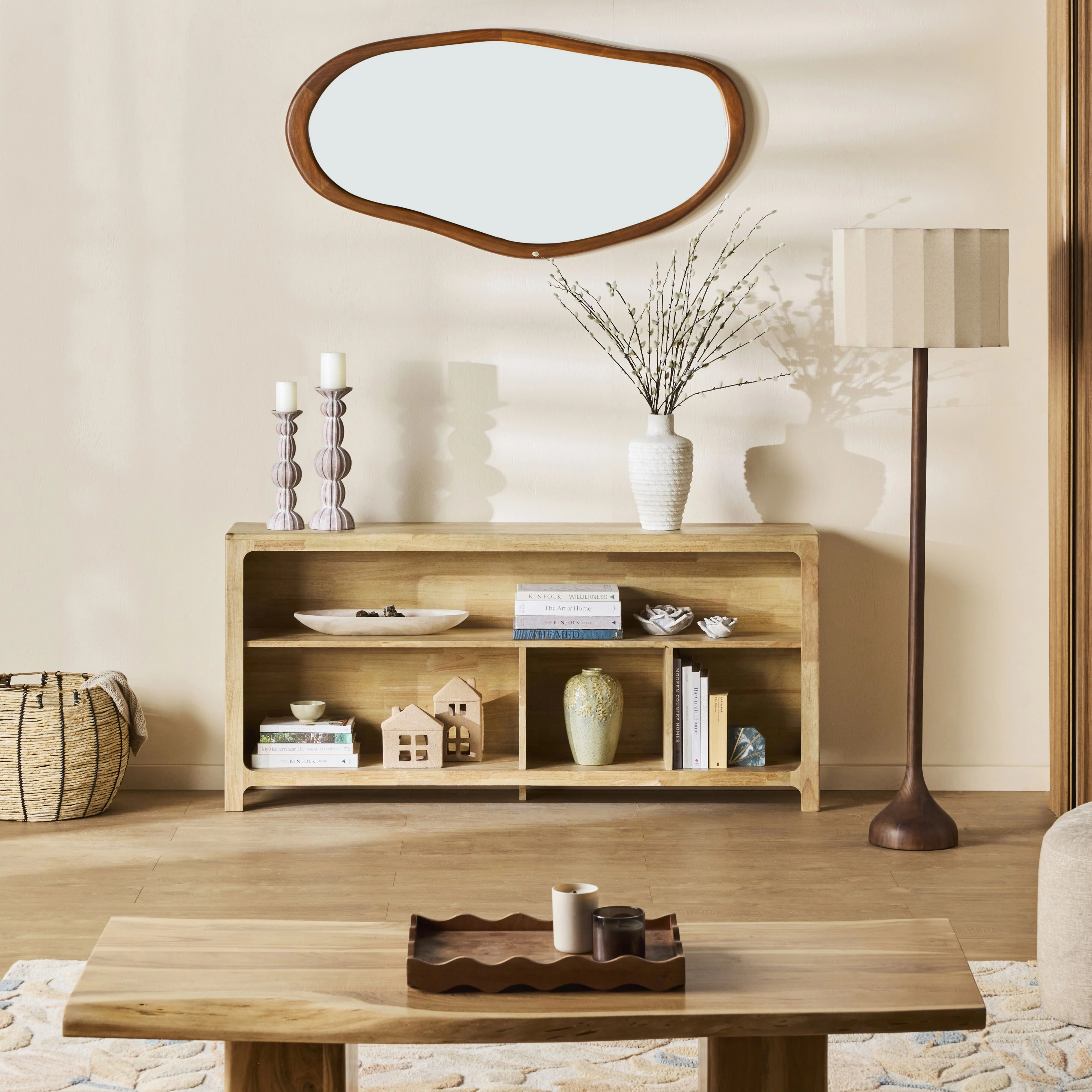 Fluid Wooden Wall Mirror Walnut 118x58cm - Image 10