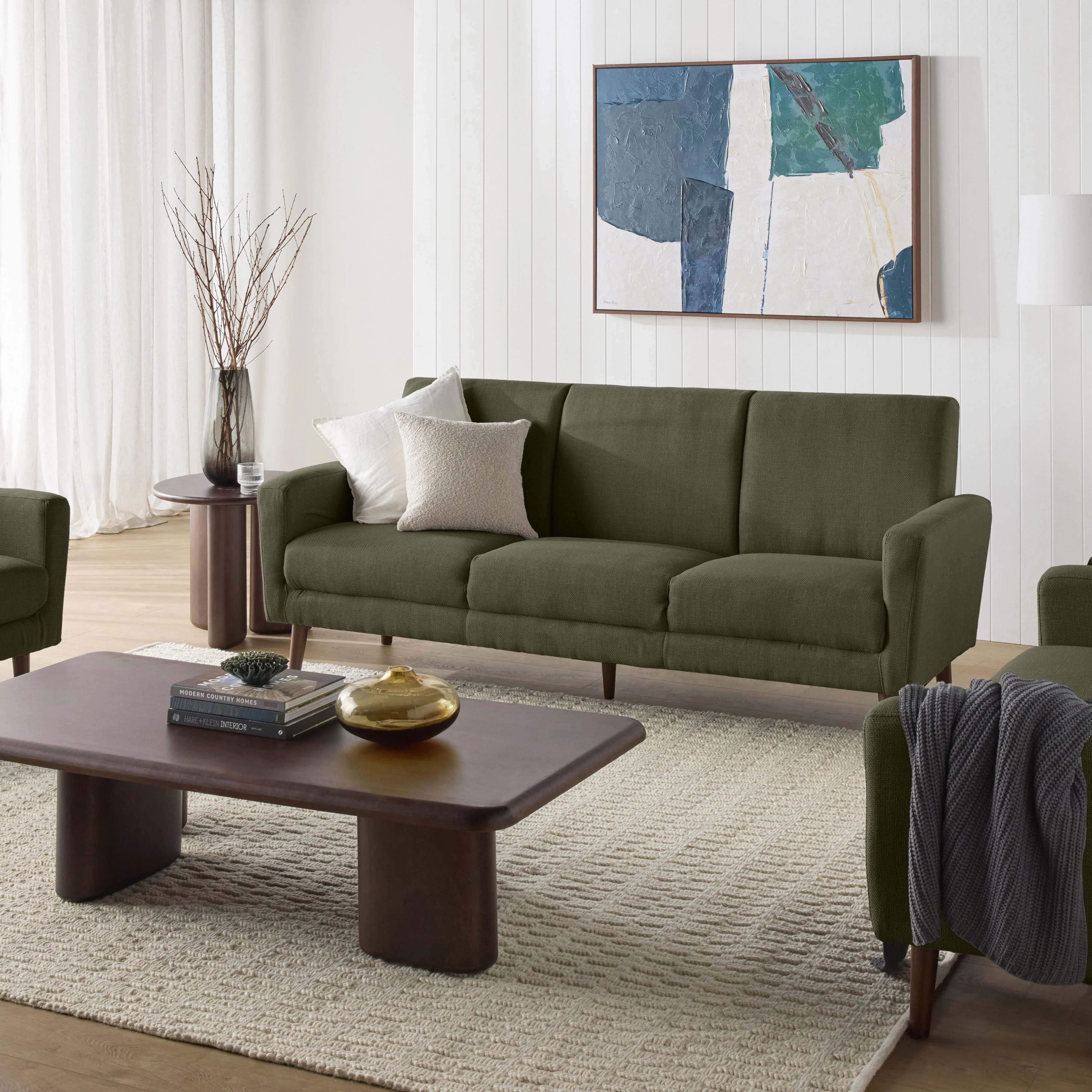 Frankie 3 Seater Sofa Olive Green Weave - Image 7