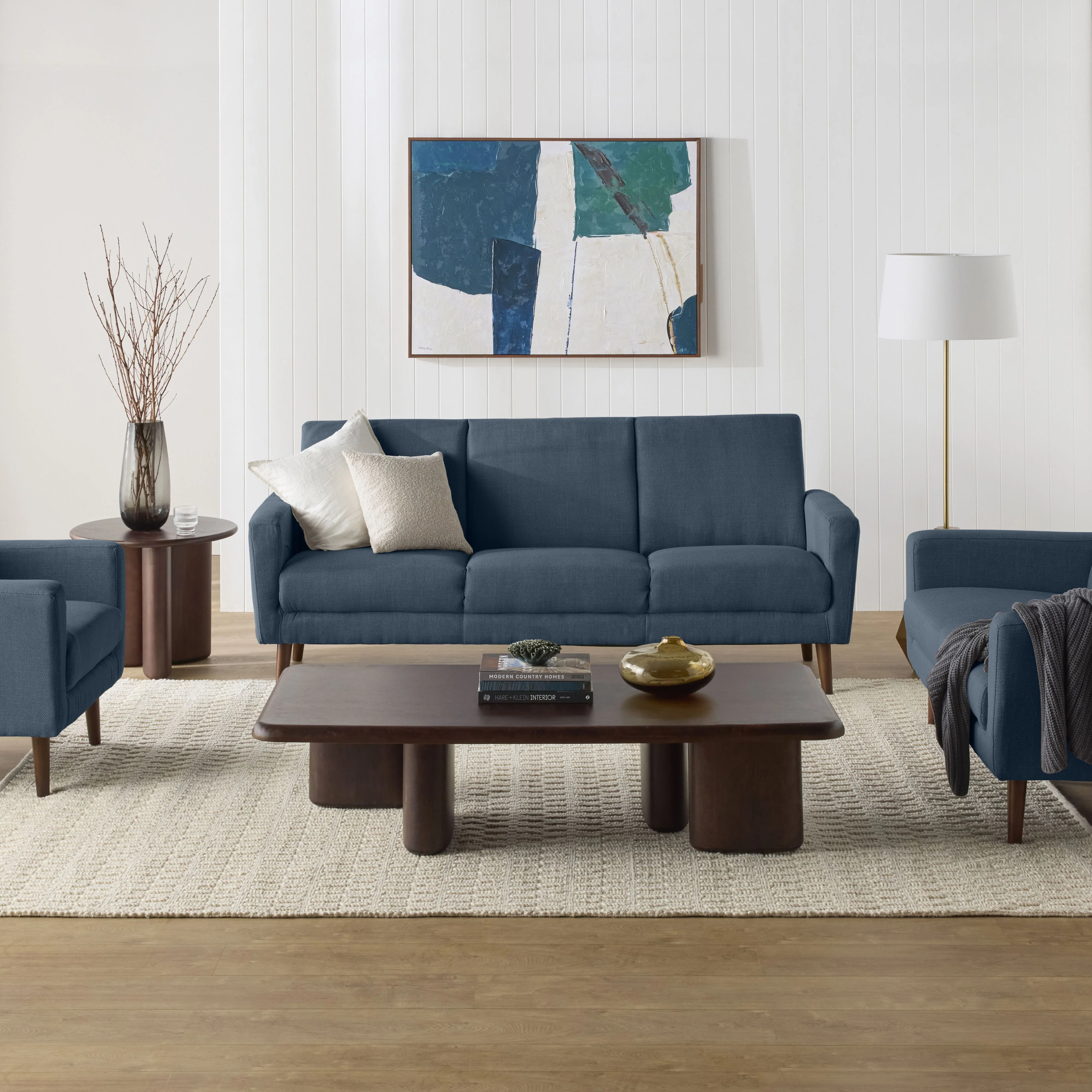 Frankie 3 Seater Sofa Steel Blue Weave - Image 6