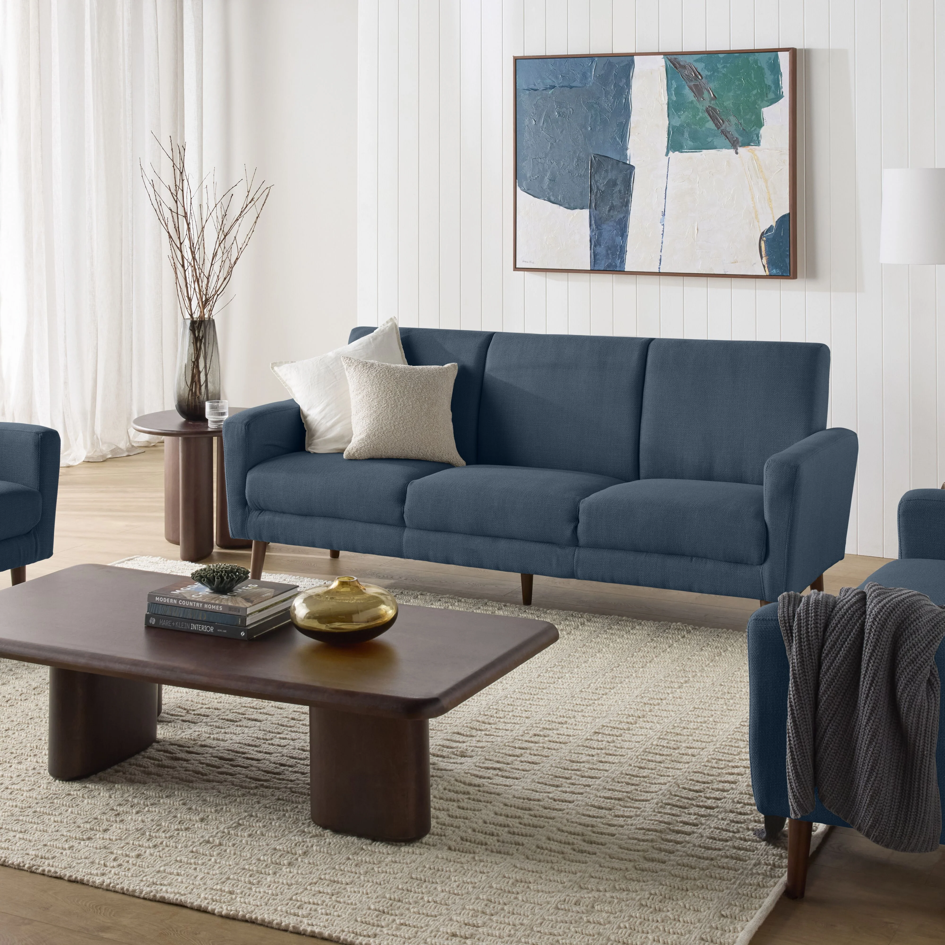 Frankie 3 Seater Sofa Steel Blue Weave - Image 7