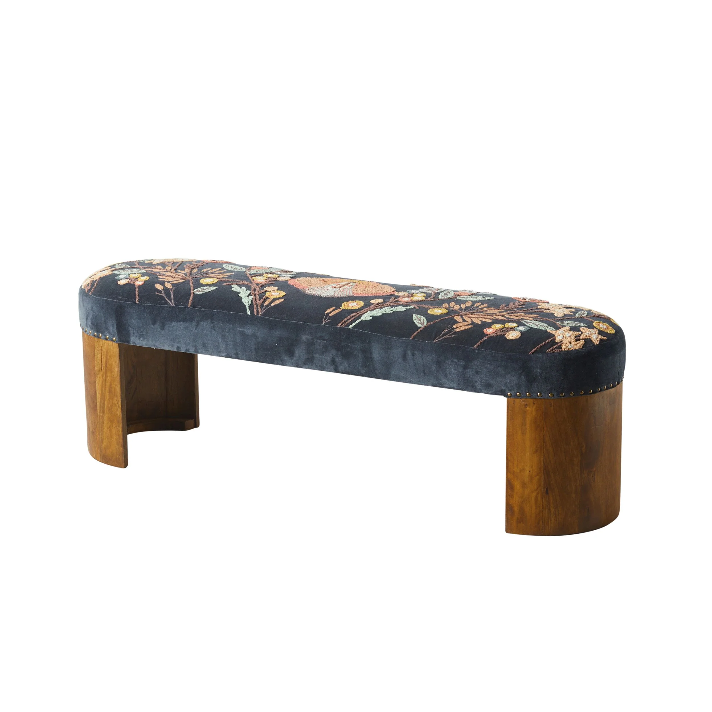 Freya Embroidered Bench Dark Blue Velvet - Image 2