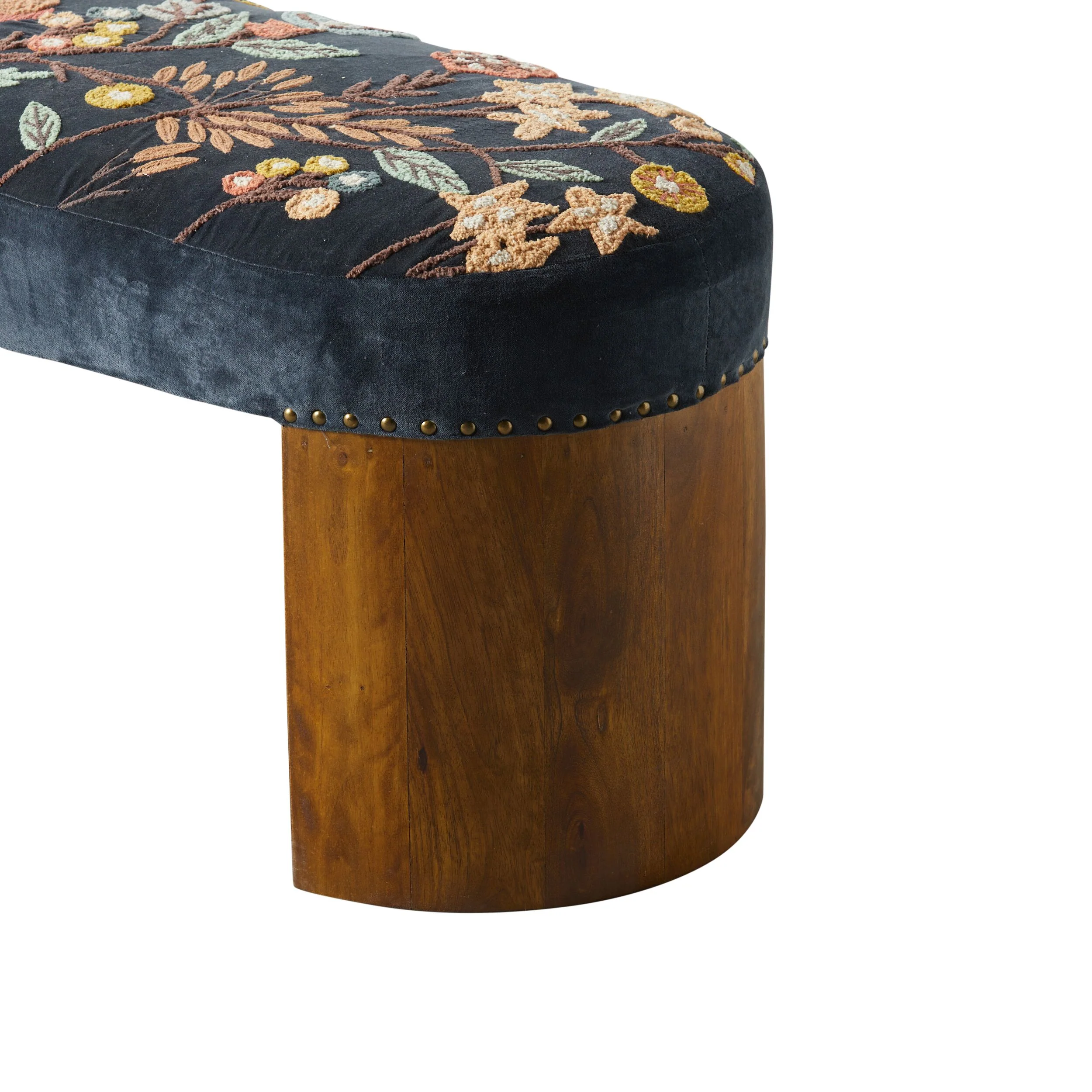Freya Embroidered Bench Dark Blue Velvet - Image 3