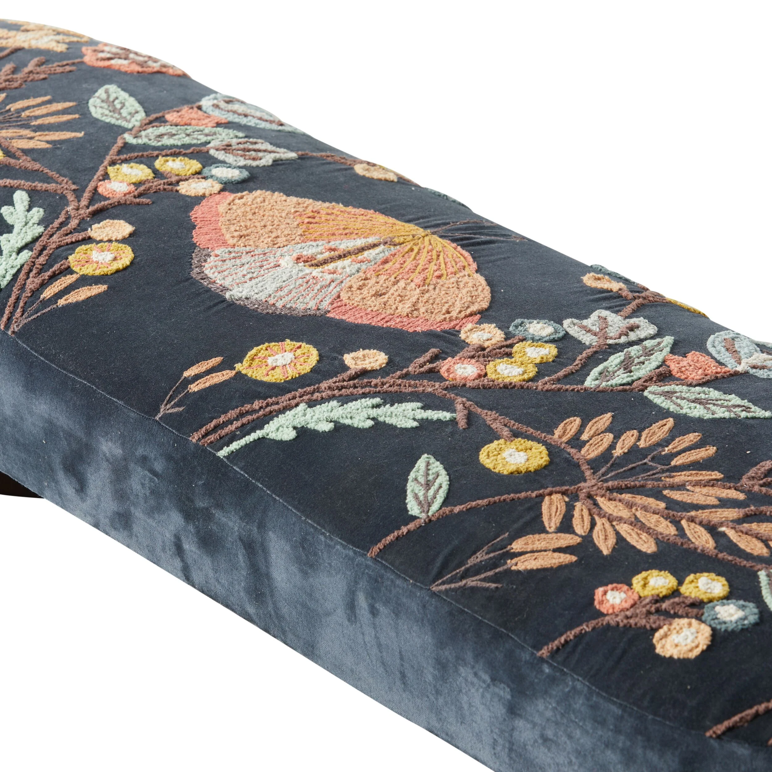 Freya Embroidered Bench Dark Blue Velvet - Image 4
