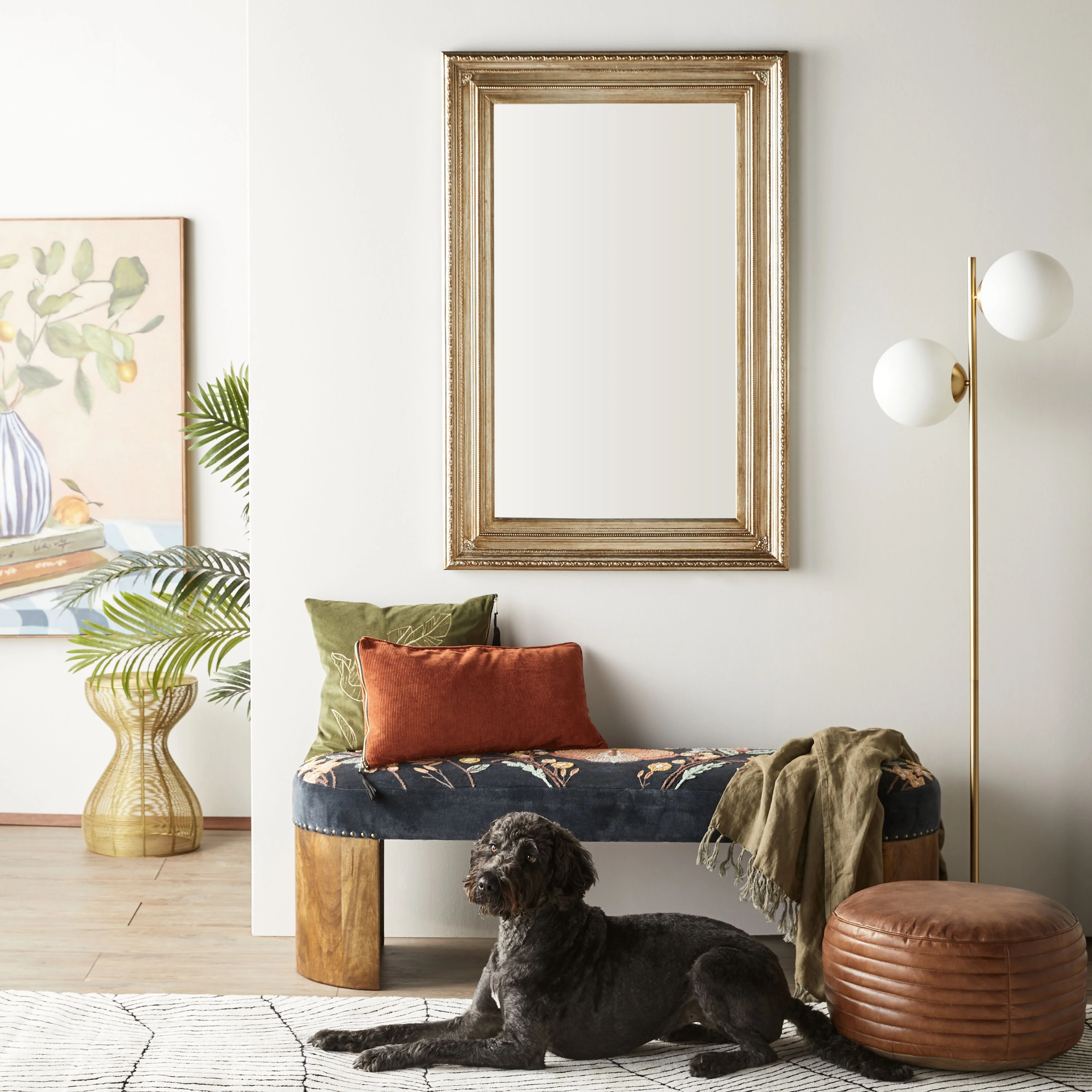Freya Embroidered Bench Dark Blue Velvet - Image 7