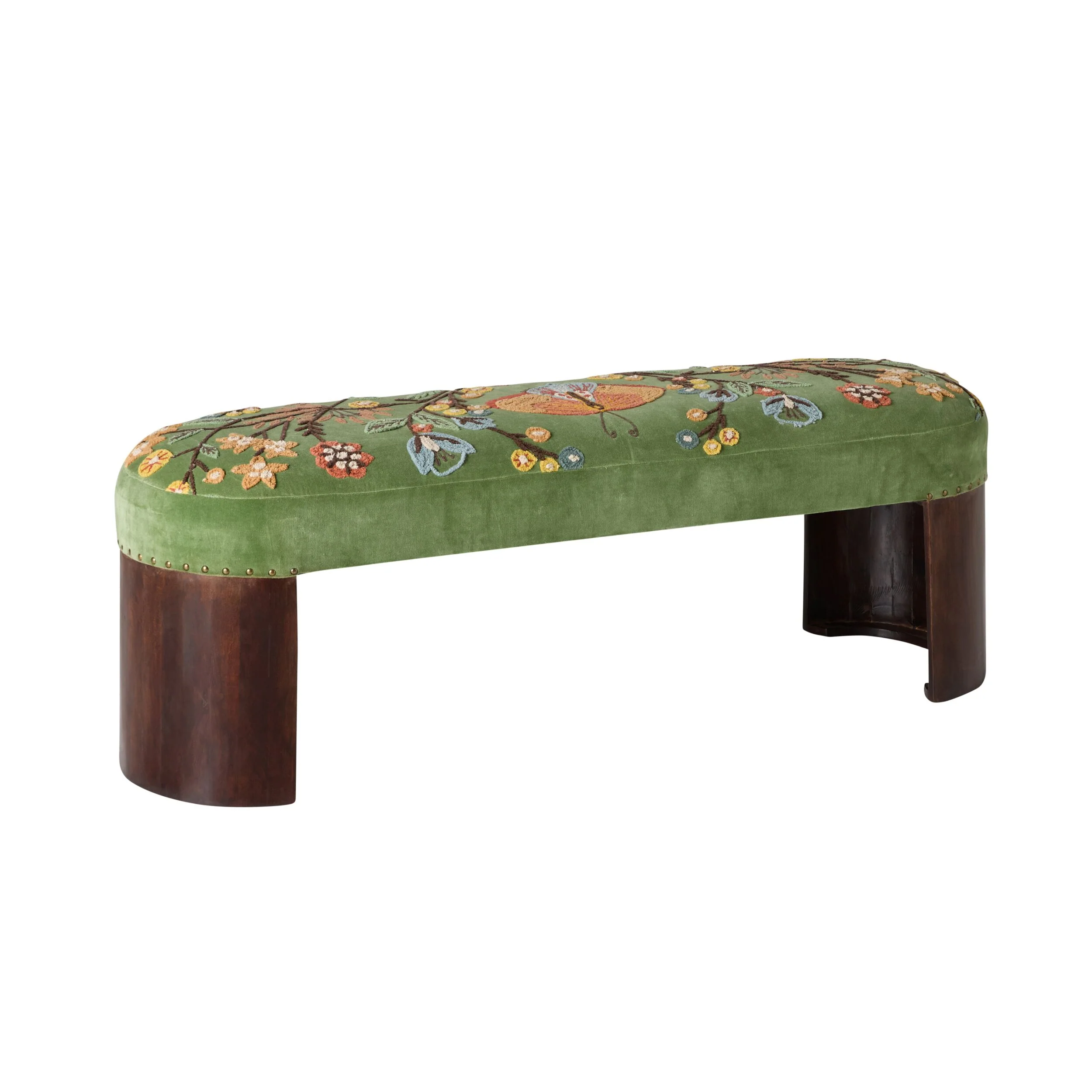 Freya Embroidered Bench Green Velvet - Image 2