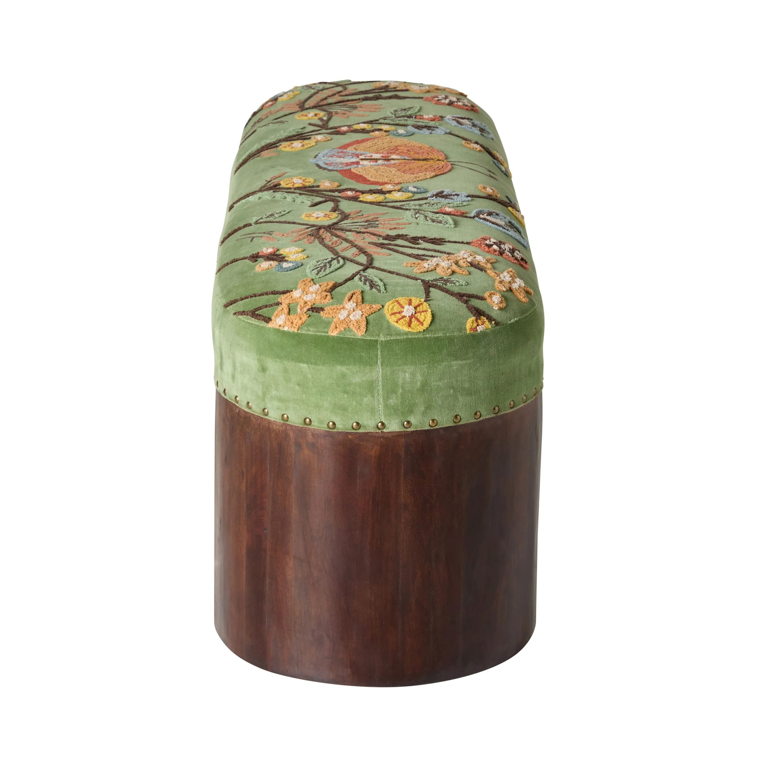 Freya Embroidered Bench Green Velvet - Image 3