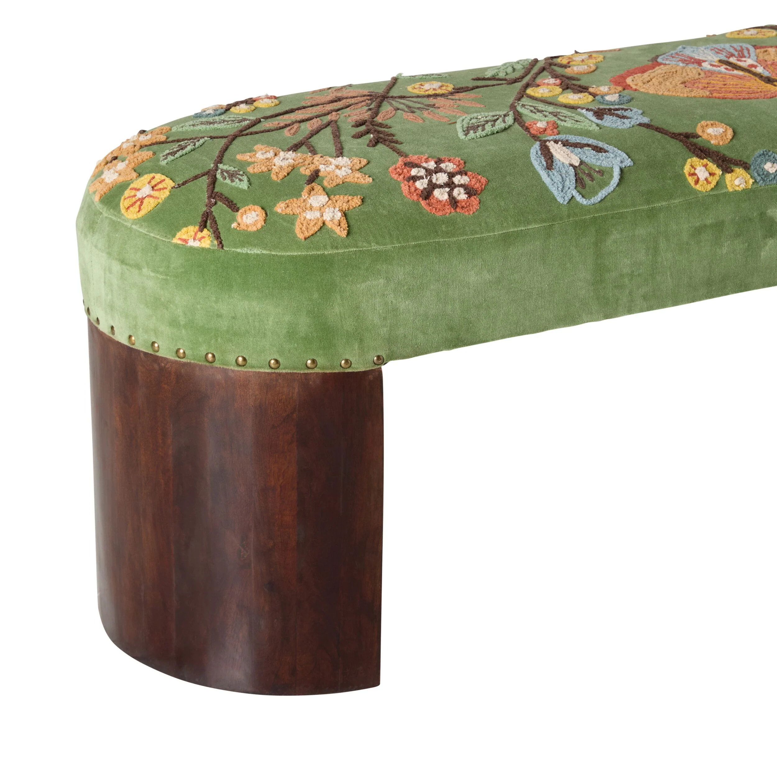 Freya Embroidered Bench Green Velvet - Image 4