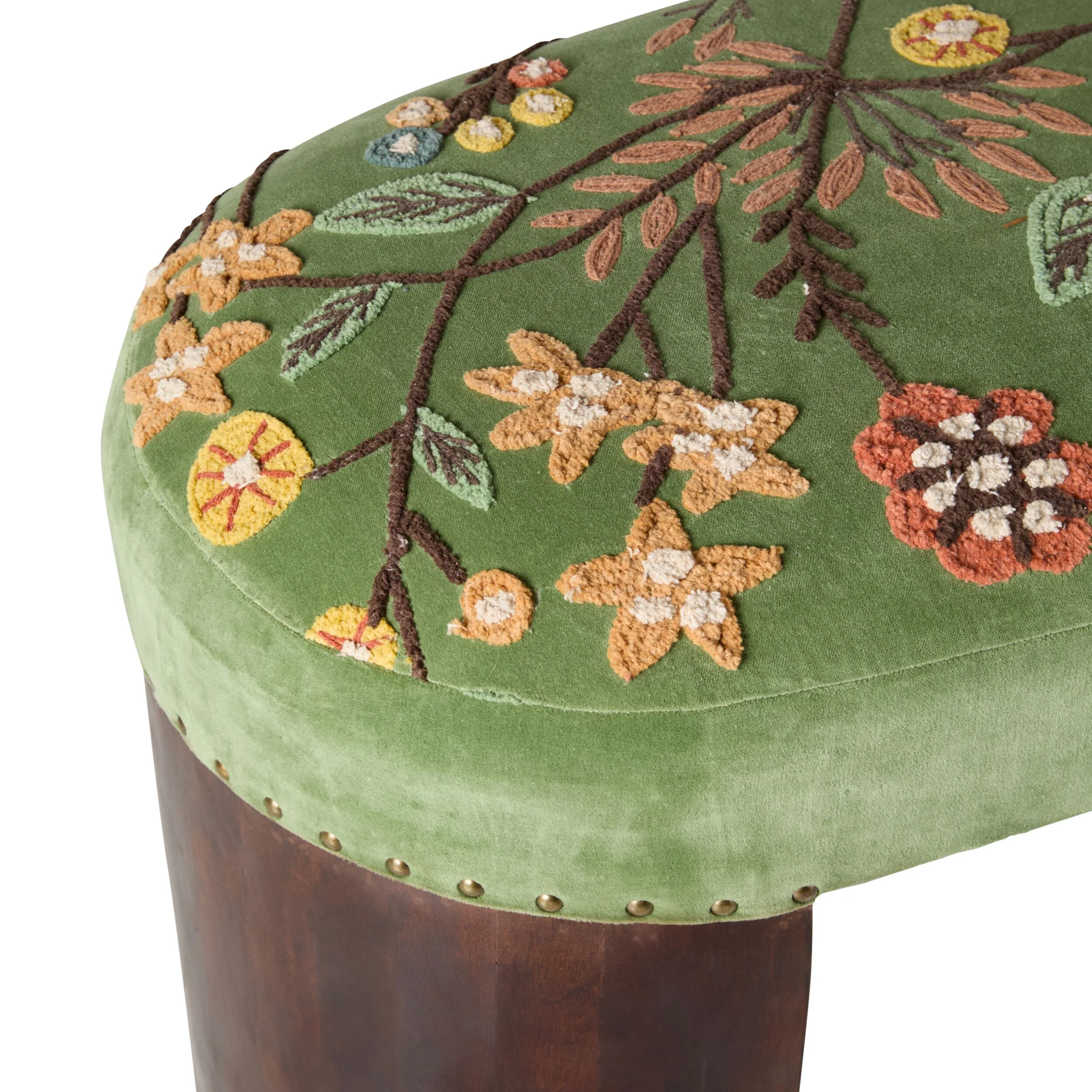 Freya Embroidered Bench Green Velvet - Image 5
