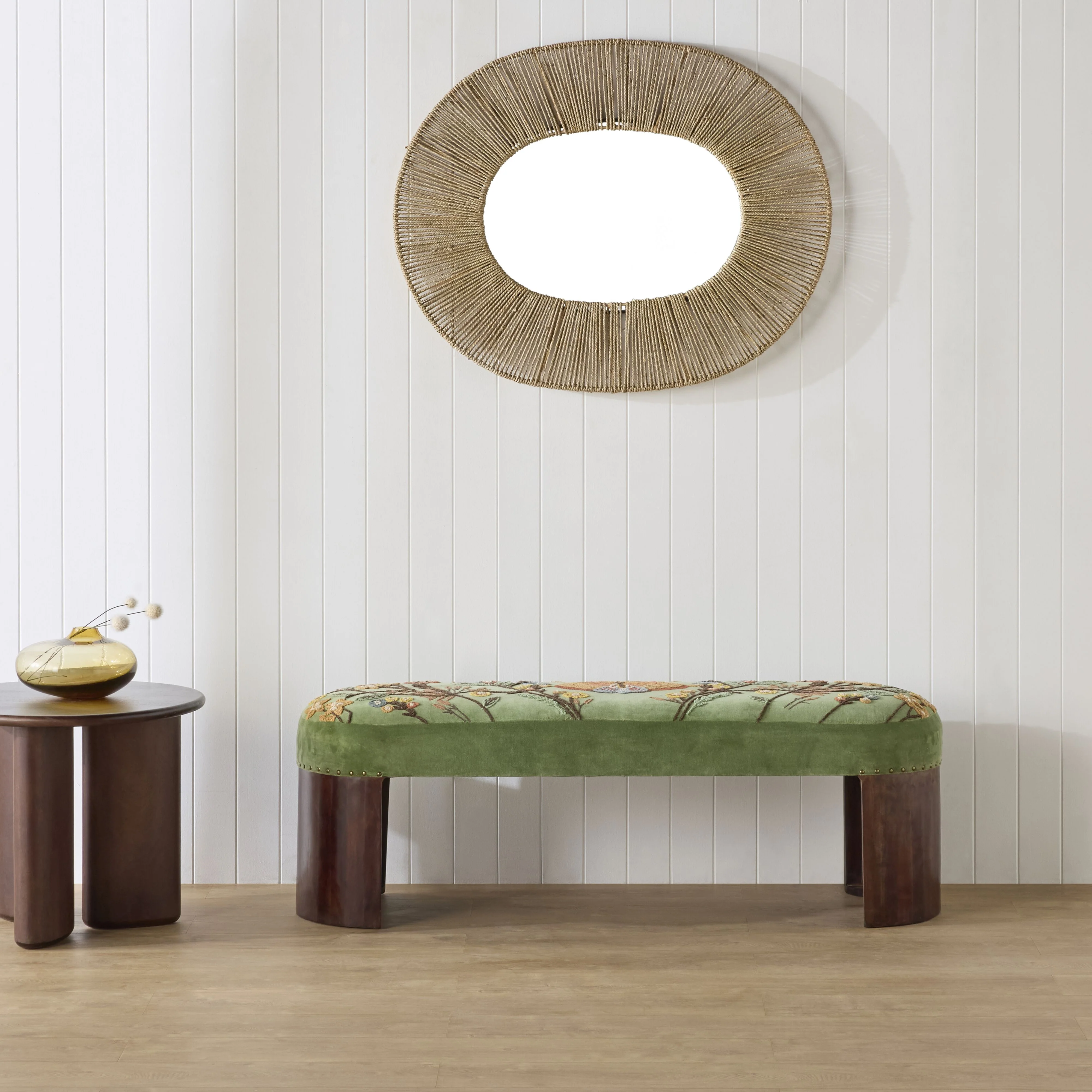Freya Embroidered Bench Green Velvet - Image 6