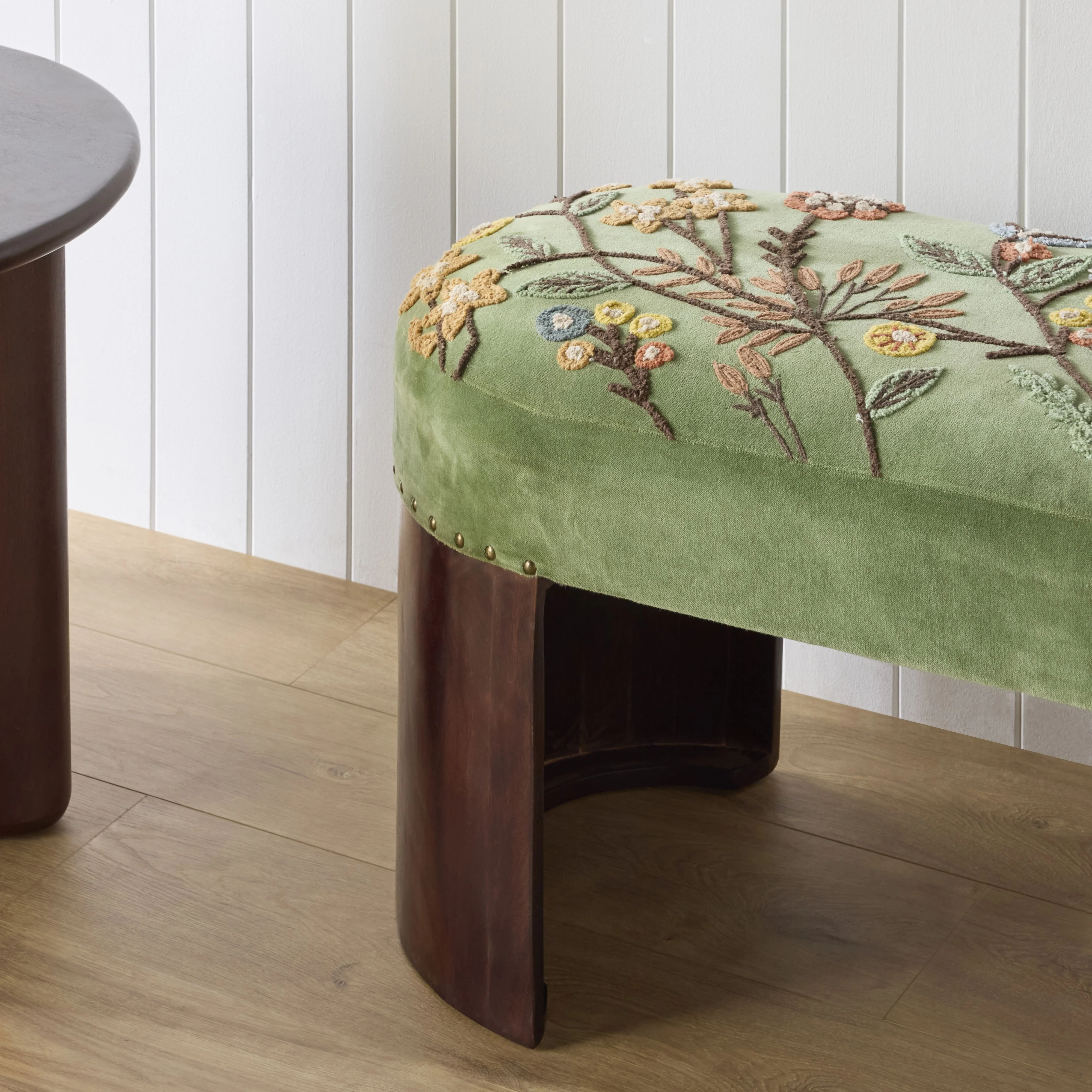 Freya Embroidered Bench Green Velvet - Image 8