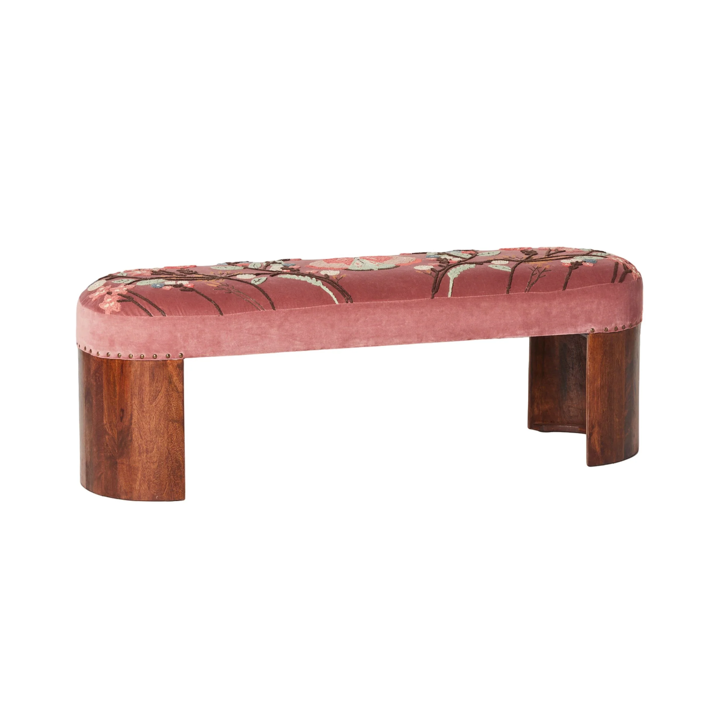 Freya Embroidered Bench Rose Pink Velvet - Image 2