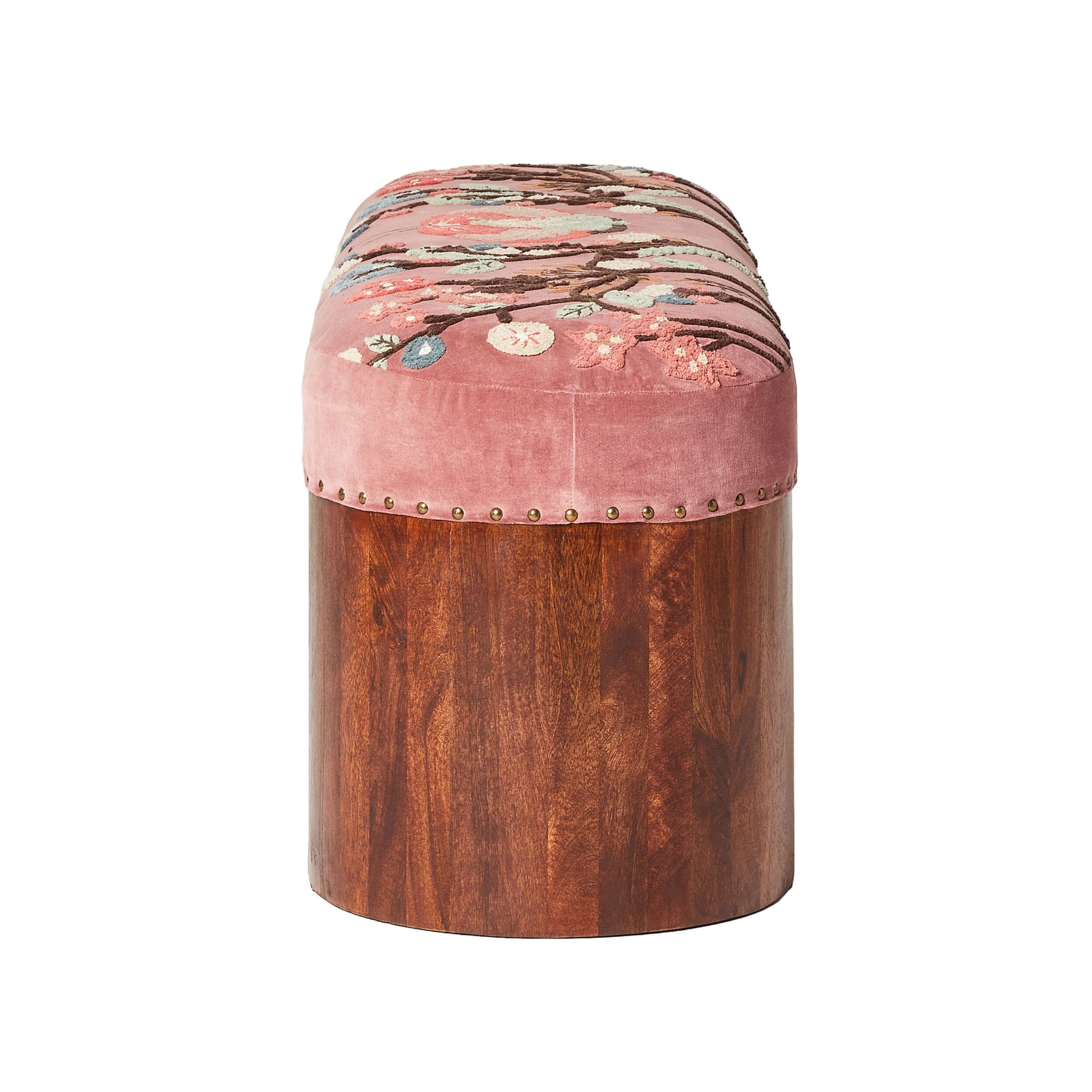 Freya Embroidered Bench Rose Pink Velvet - Image 3