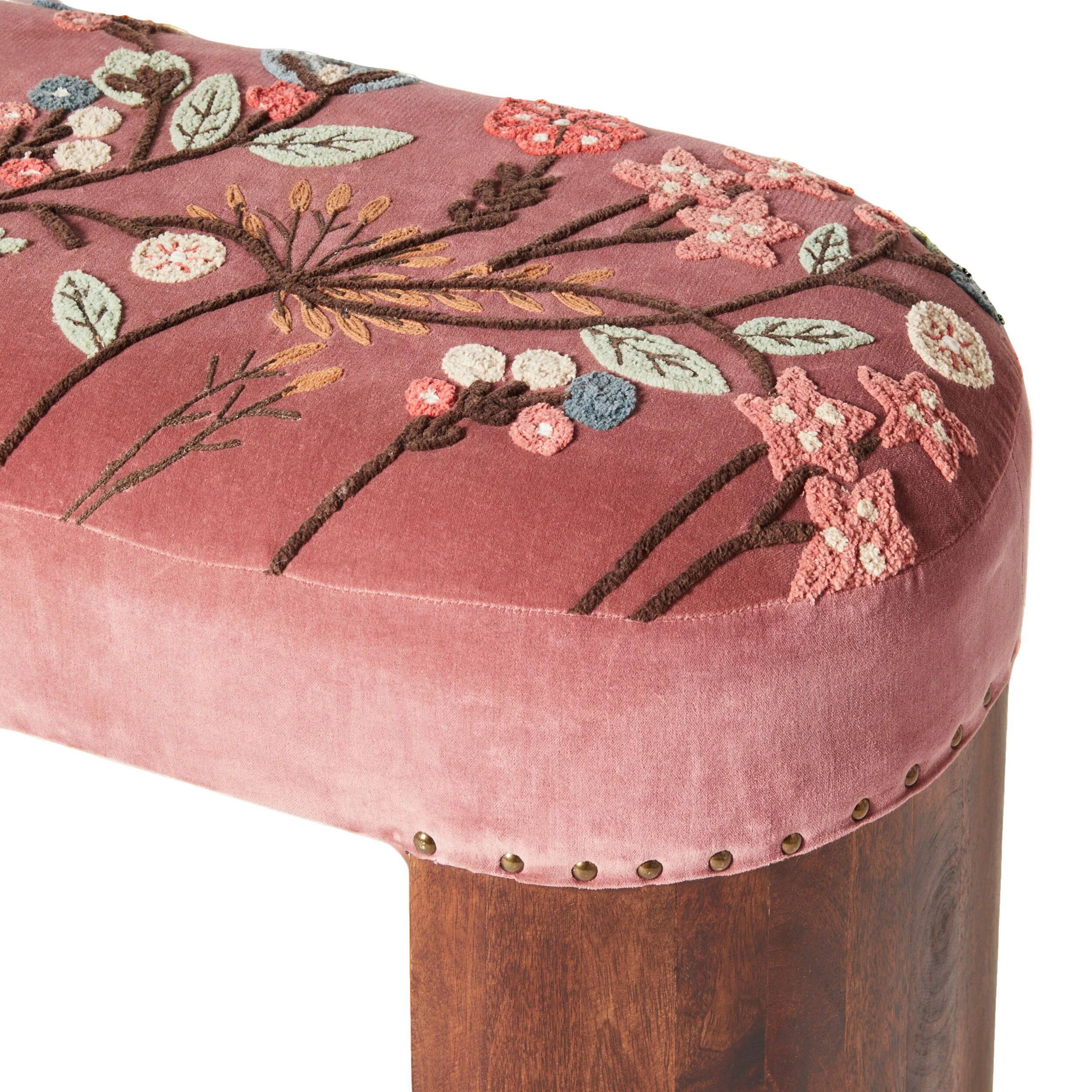 Freya Embroidered Bench Rose Pink Velvet - Image 4