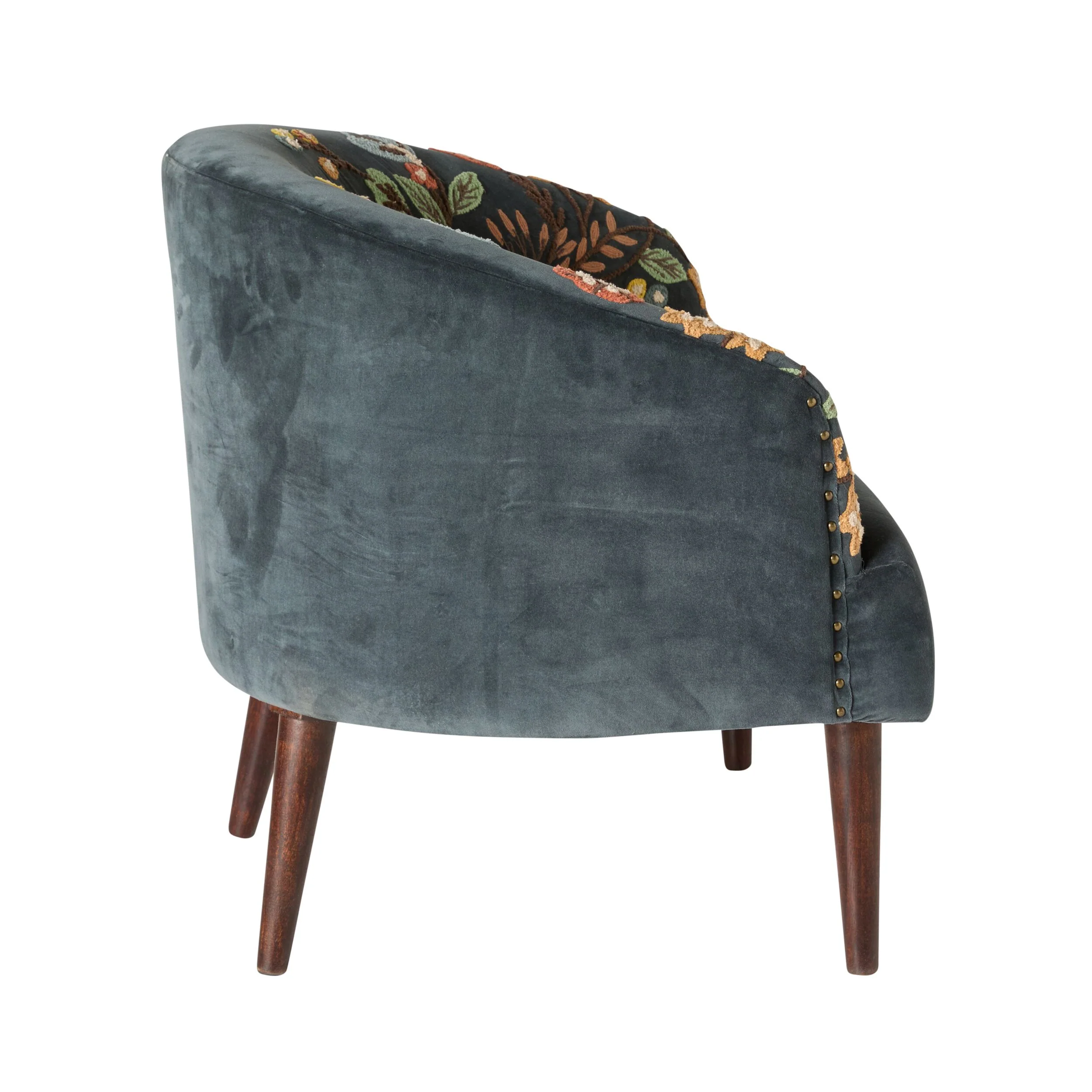 Freya Embroidered Occasional Chair Blue Velvet - Image 3