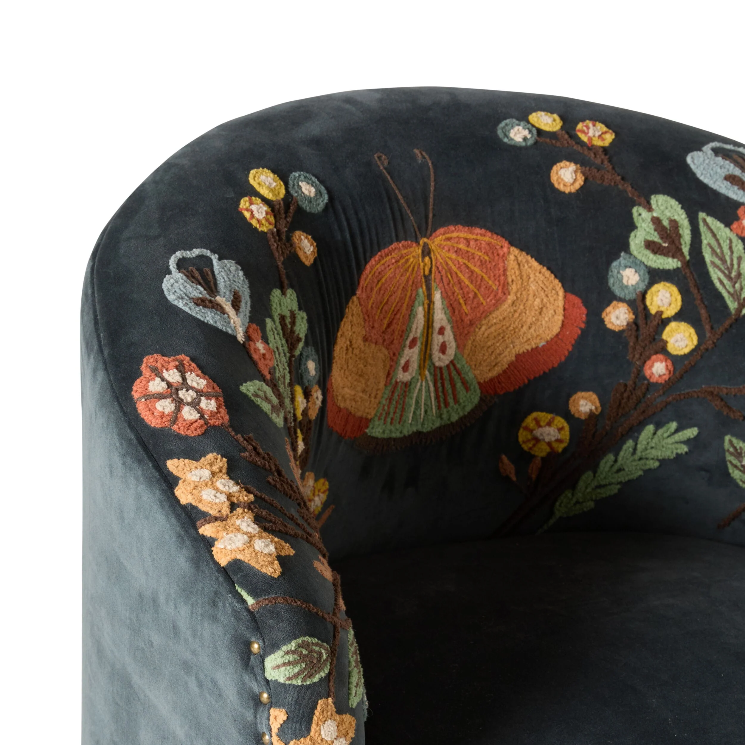 Freya Embroidered Occasional Chair Blue Velvet - Image 5