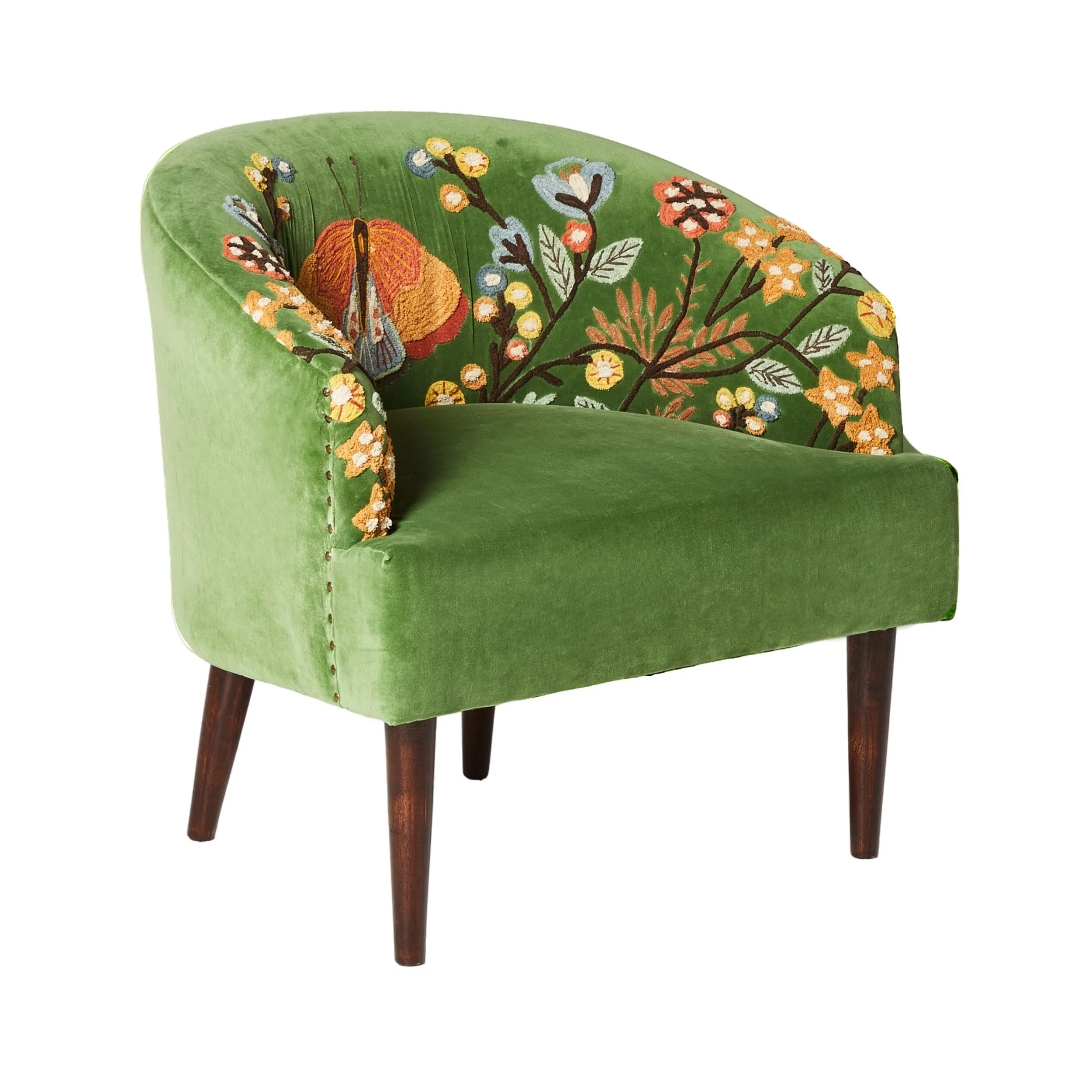 Freya Embroidered Occasional Chair Green Velvet - Image 2