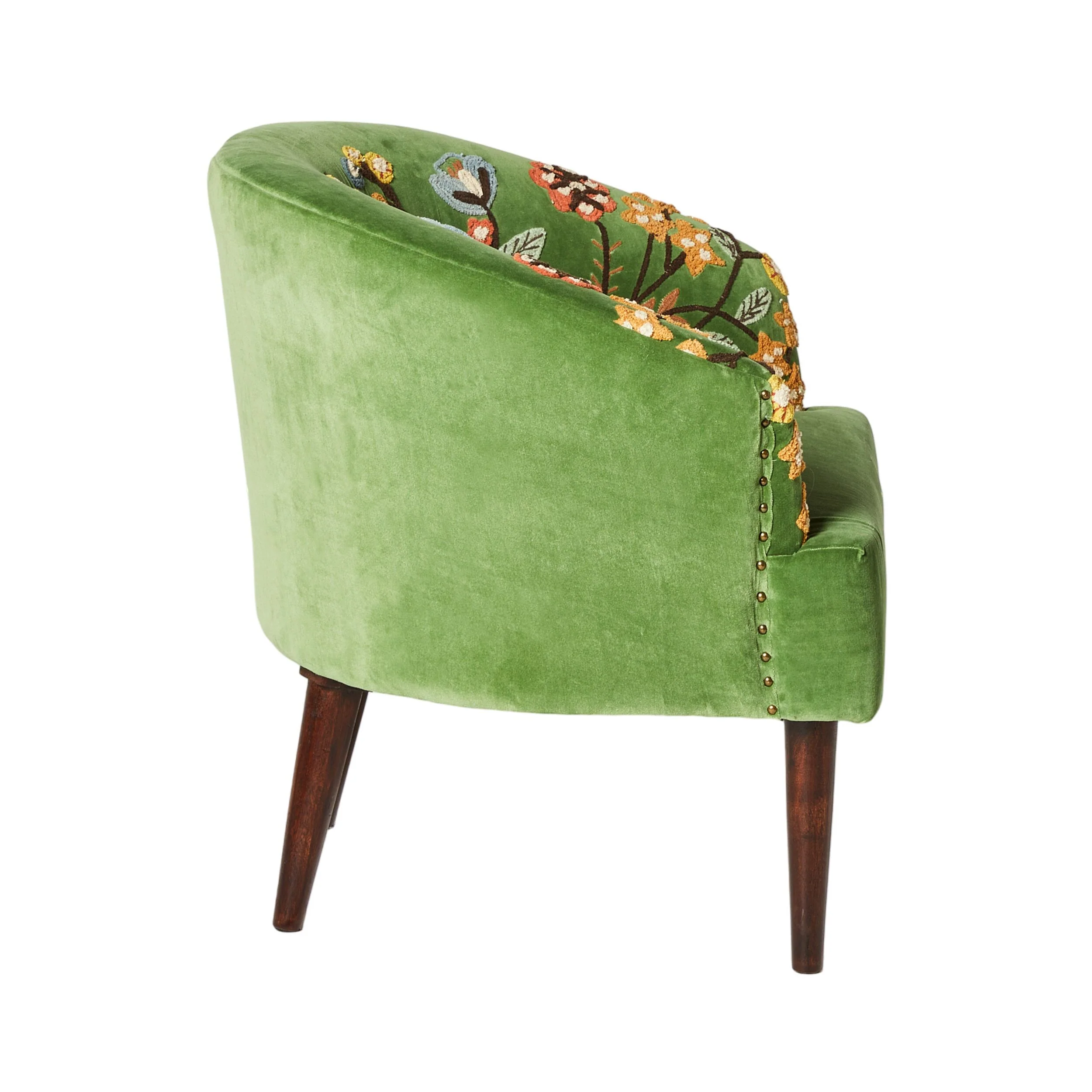 Freya Embroidered Occasional Chair Green Velvet - Image 3