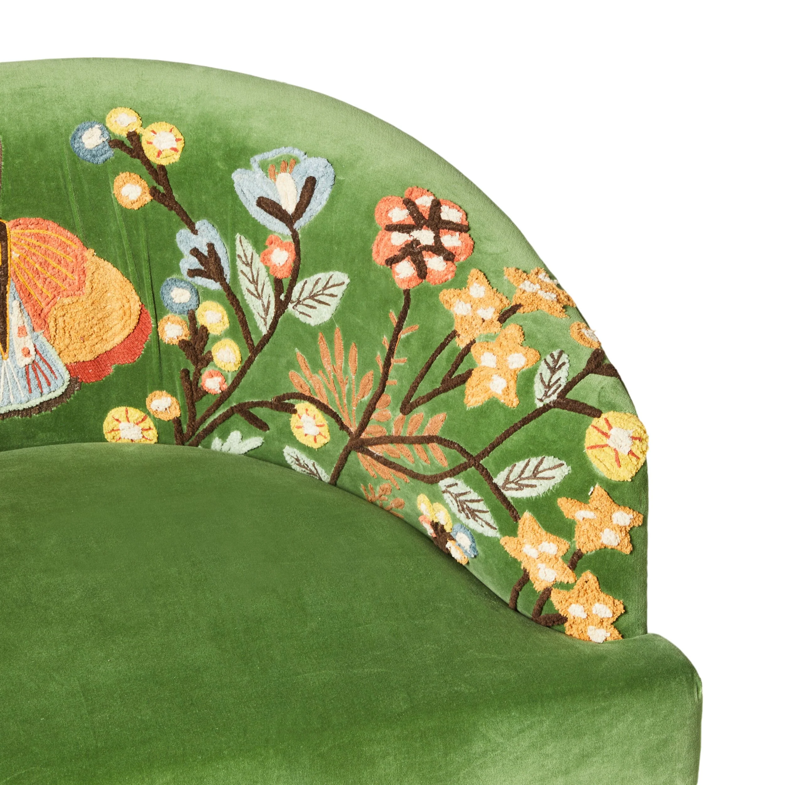 Freya Embroidered Occasional Chair Green Velvet - Image 5