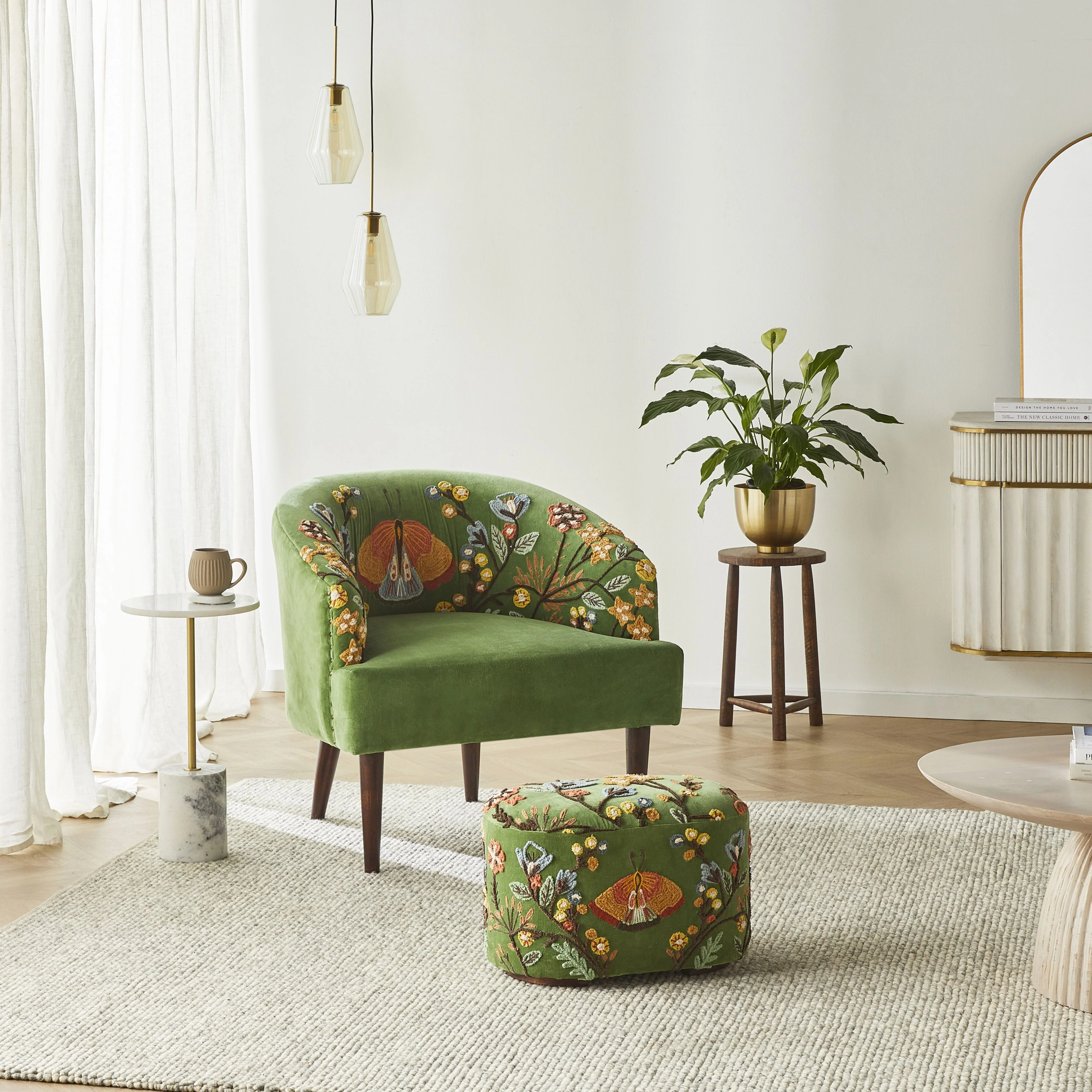 Freya Embroidered Occasional Chair Green Velvet - Image 6