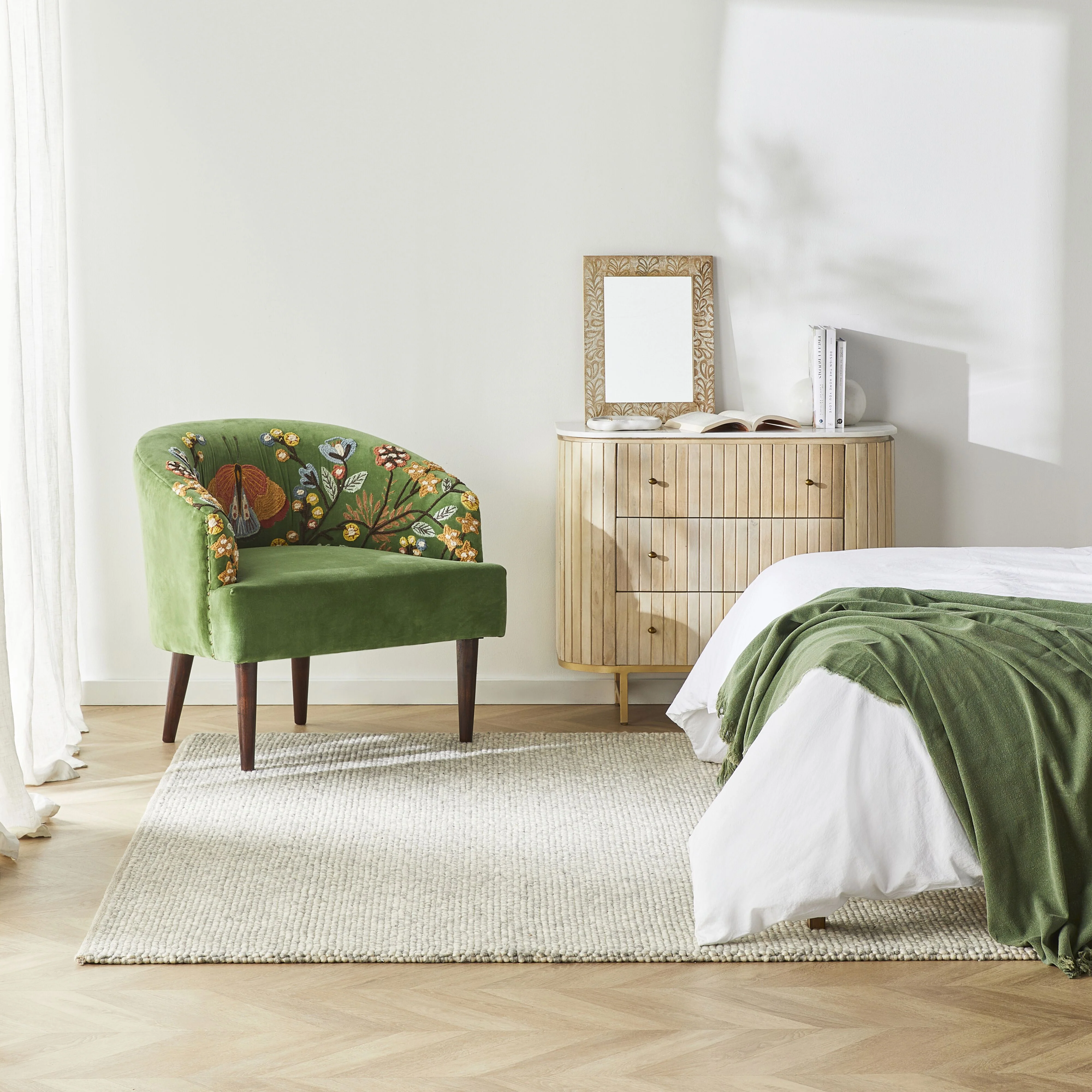 Freya Embroidered Occasional Chair Green Velvet - Image 8