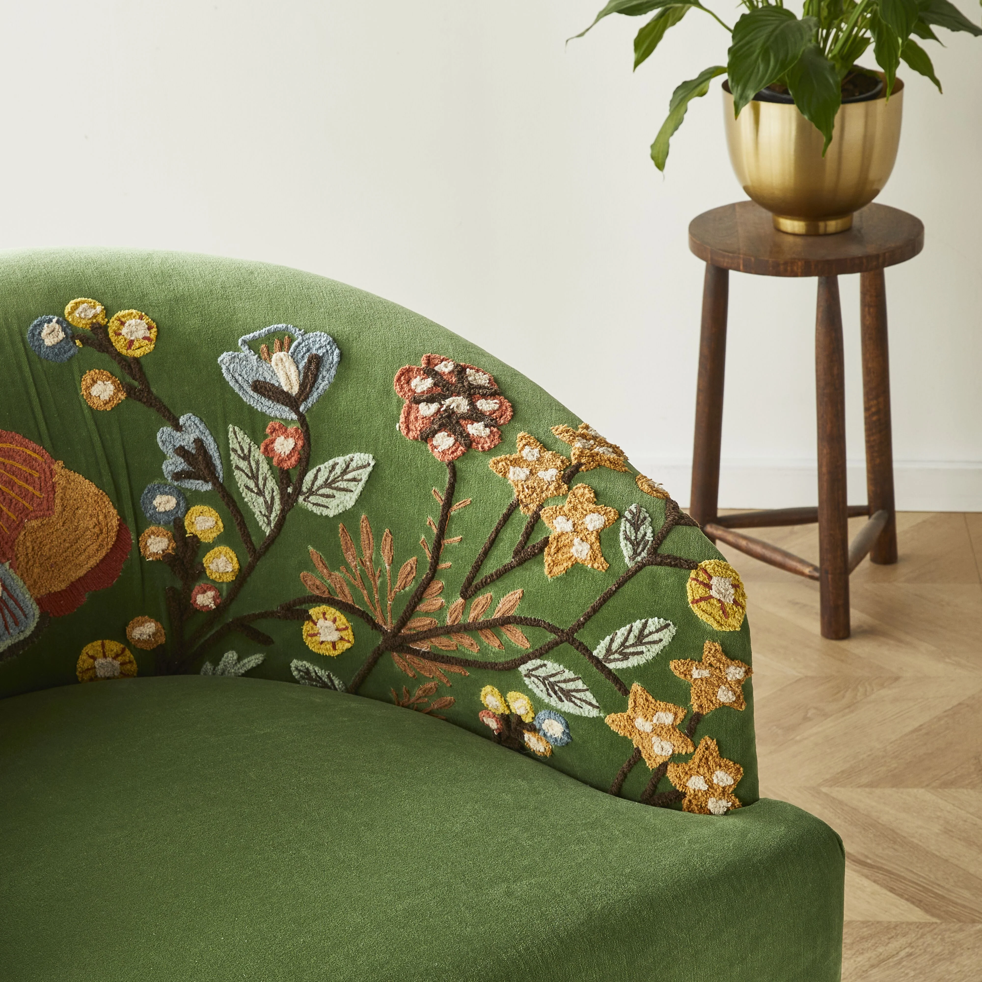 Freya Embroidered Occasional Chair Green Velvet - Image 9