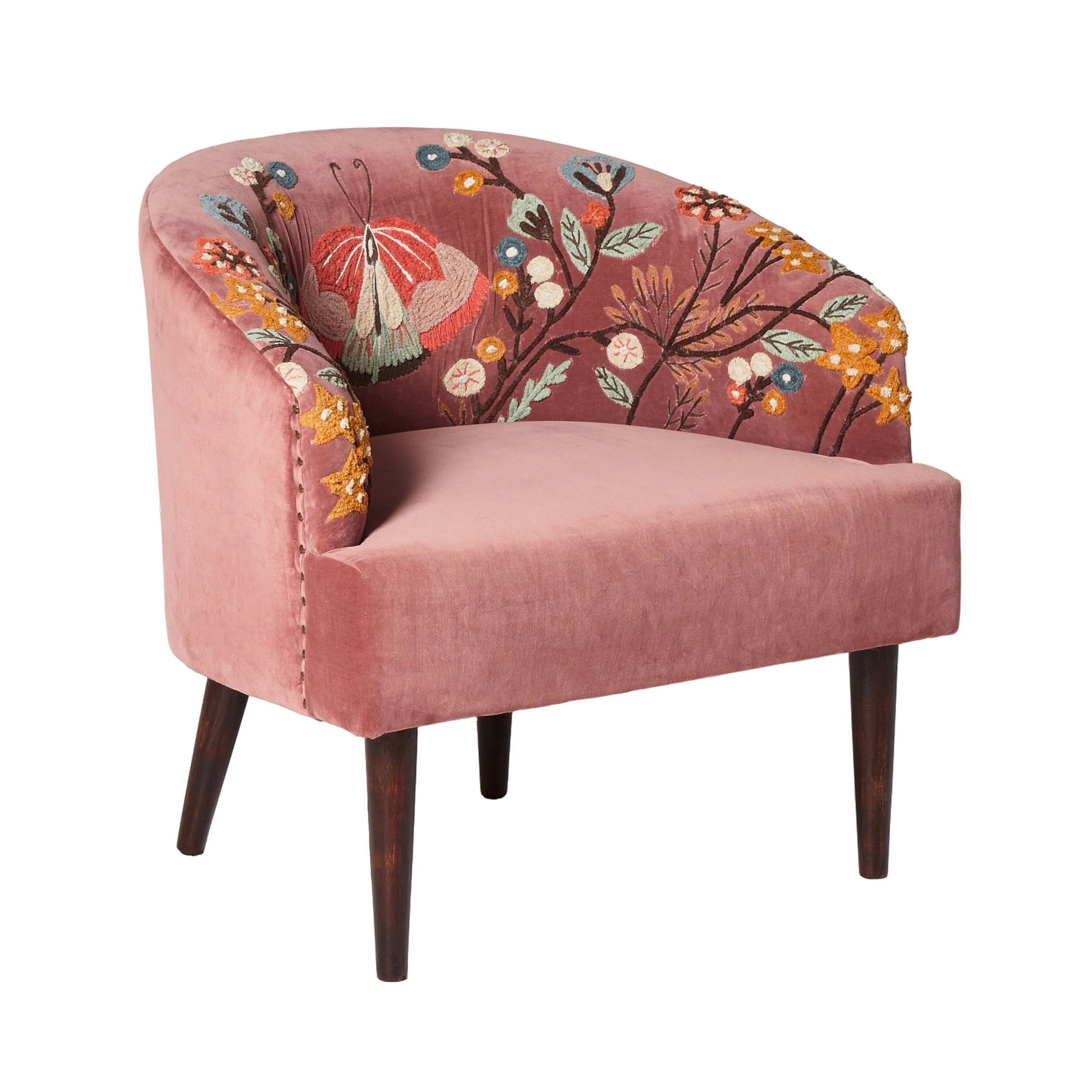 Freya Embroidered Occasional Chair Pink Velvet - Image 2