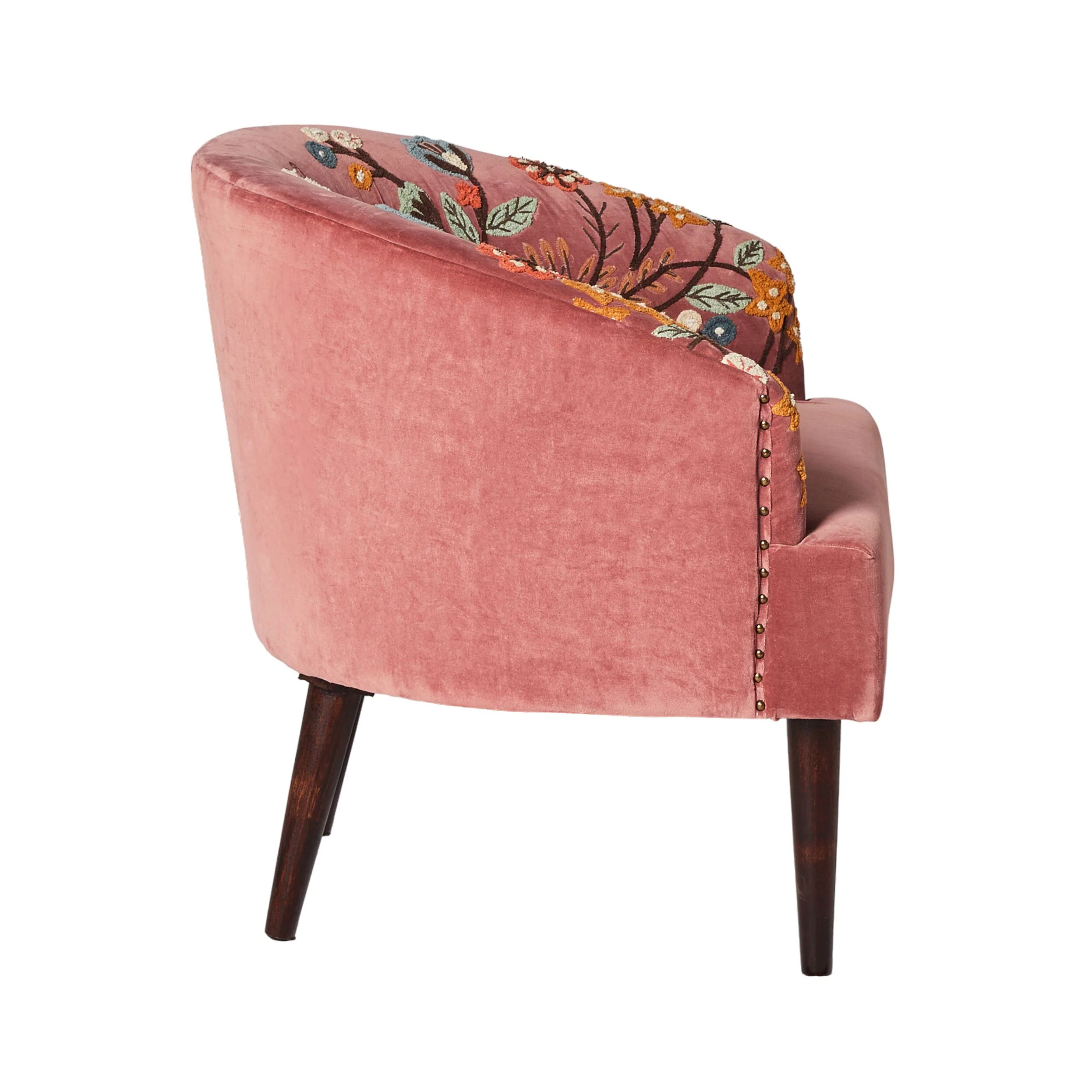 Freya Embroidered Occasional Chair Pink Velvet - Image 3