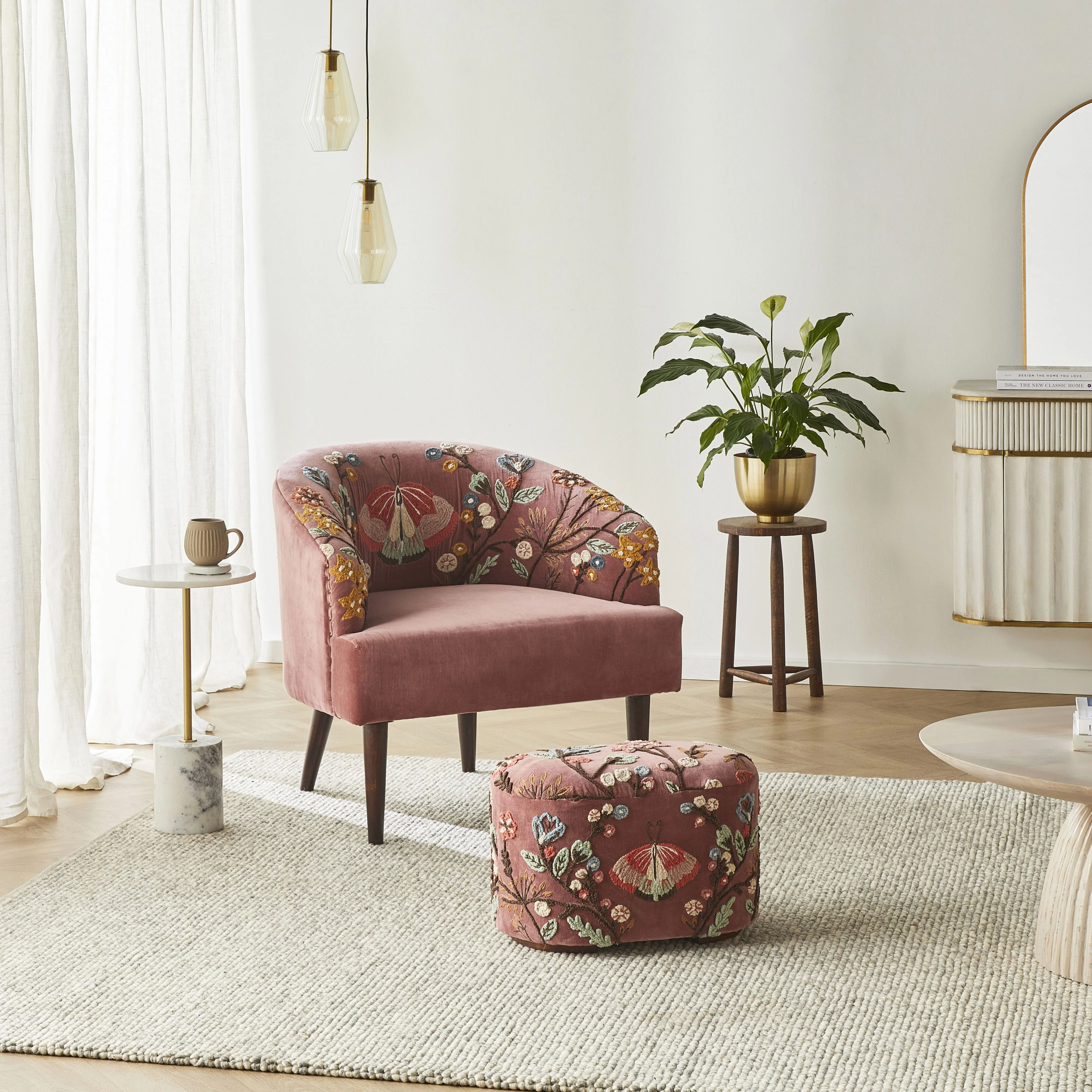 Freya Embroidered Occasional Chair Pink Velvet - Image 6