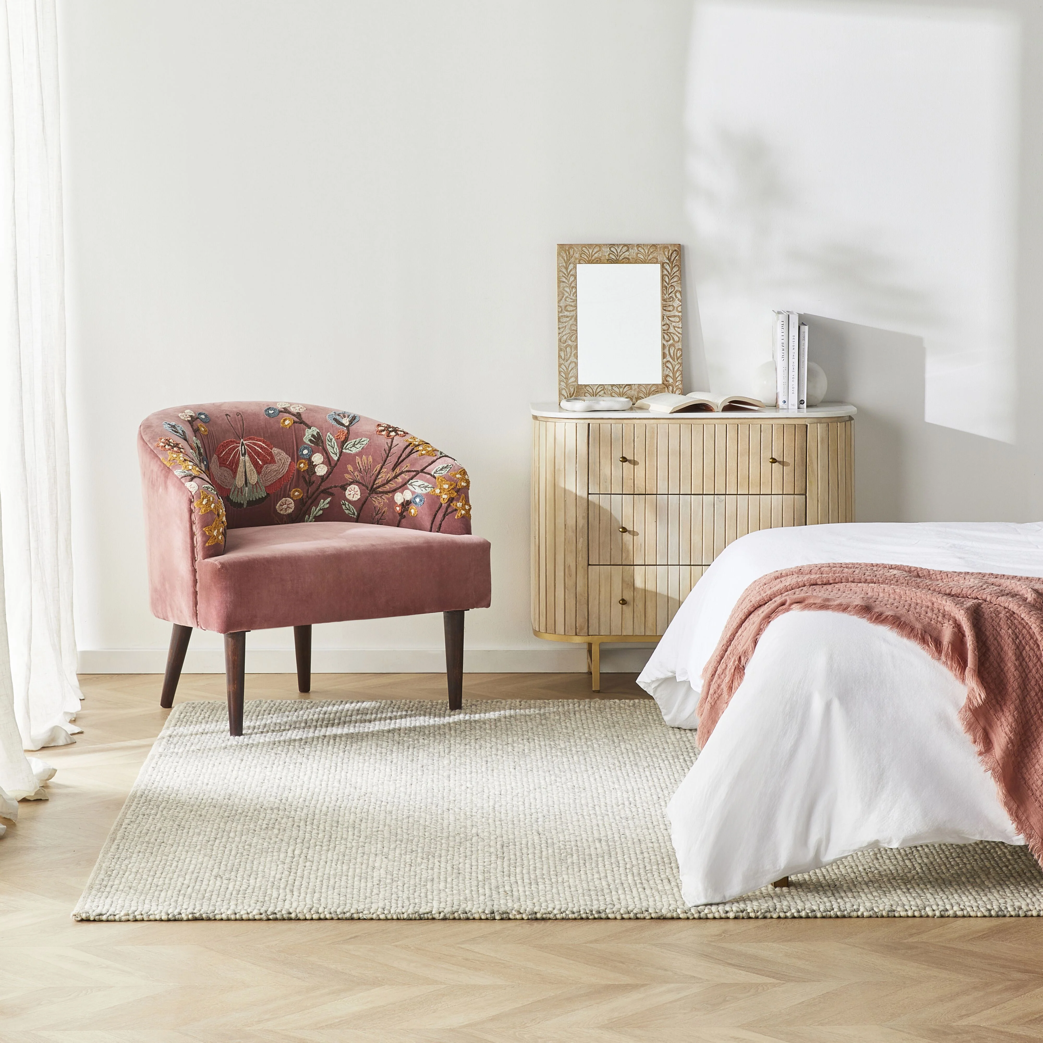Freya Embroidered Occasional Chair Pink Velvet - Image 8