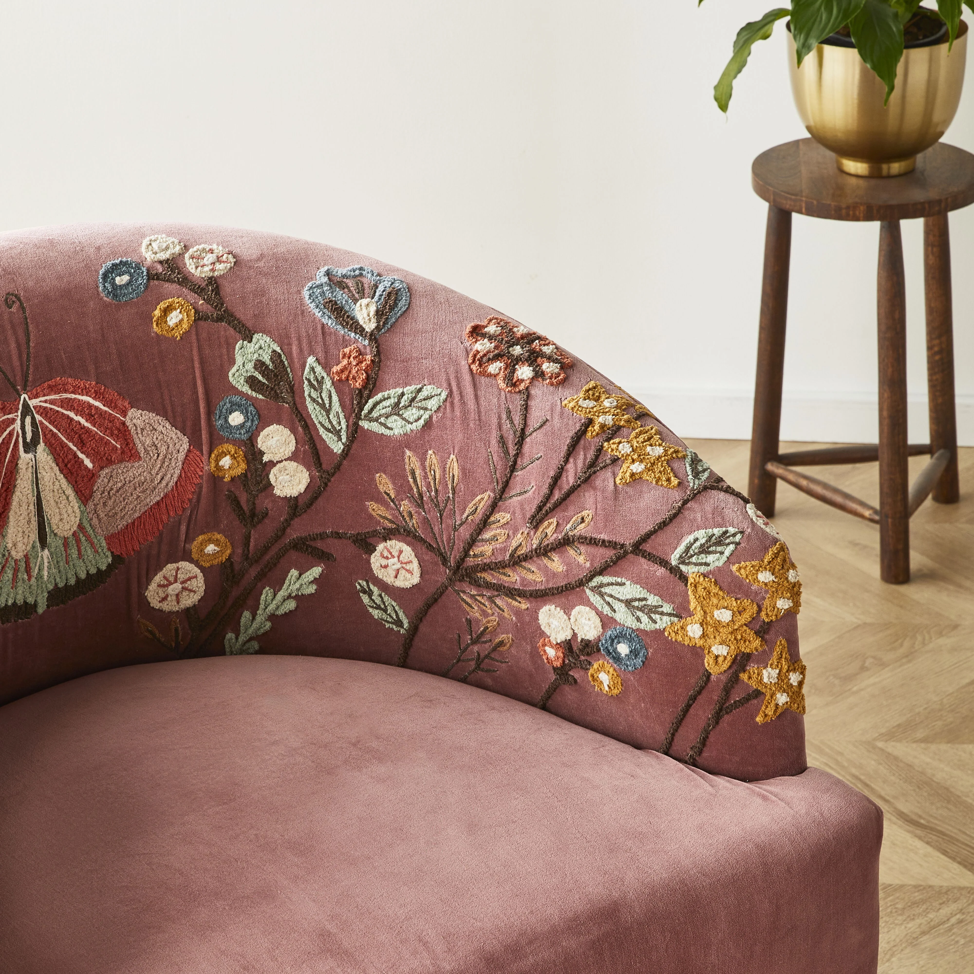 Freya Embroidered Occasional Chair Pink Velvet - Image 9